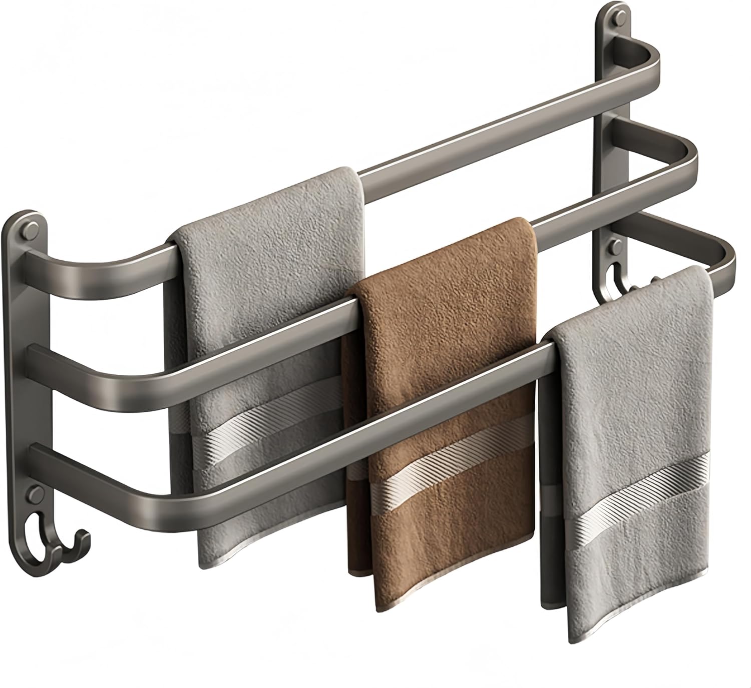 SEIDO 3-Tier Square Towel Rack 24 Inch Wall Mounted Grey Carbon Steel