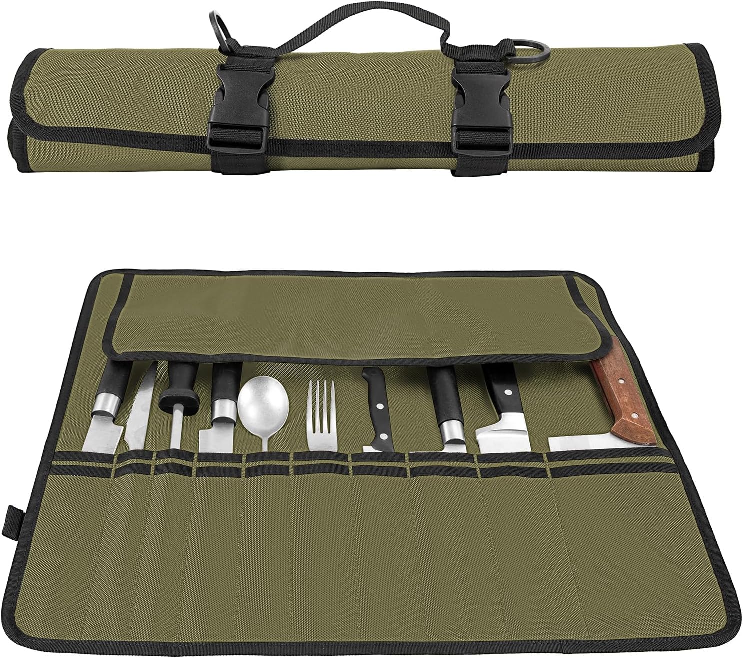 EhrGK Chef Knife Roll Bag with 20 Slots - Army Green