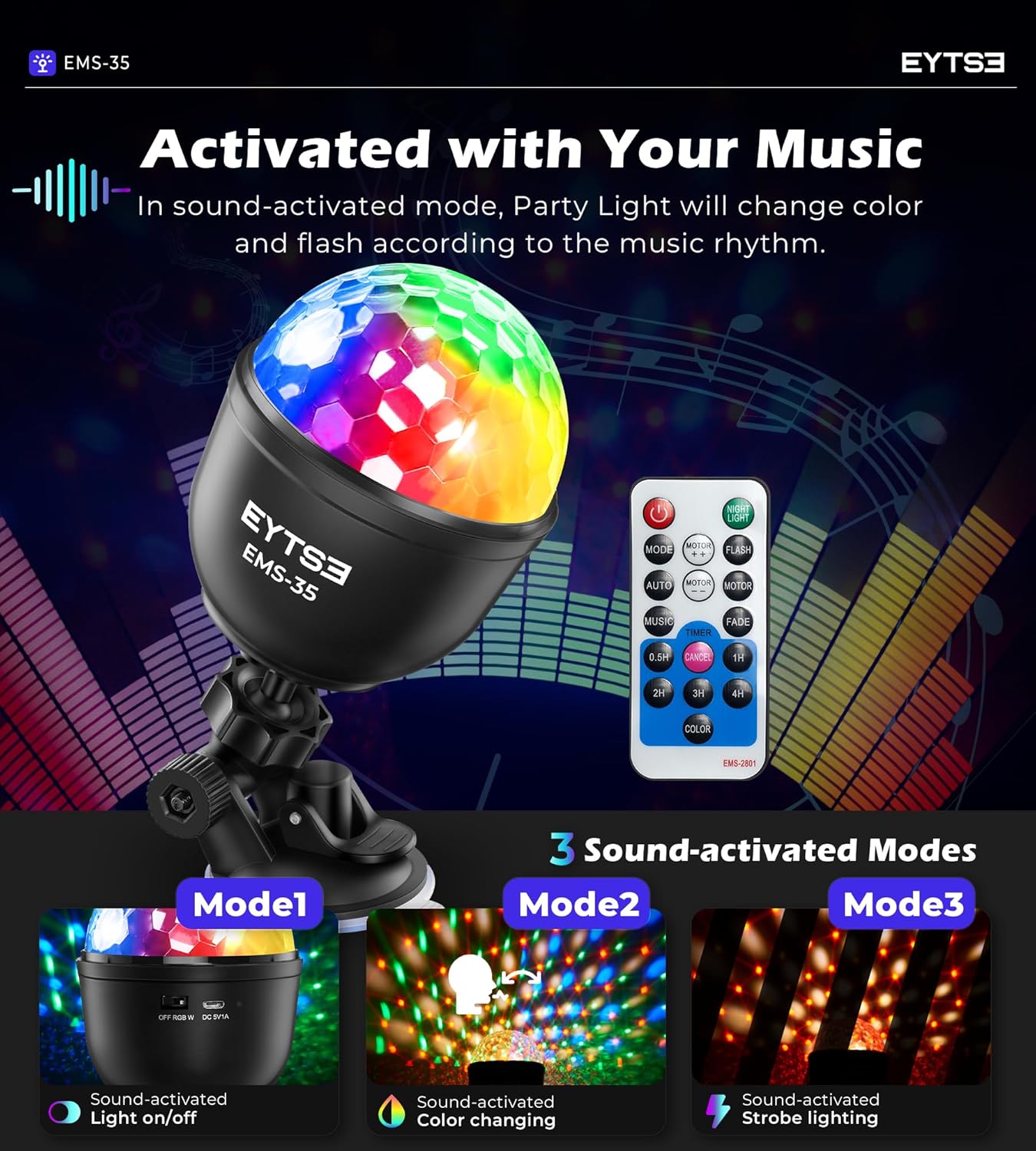 EYTSE 2-Pack Mini Disco Ball Lights with Remote