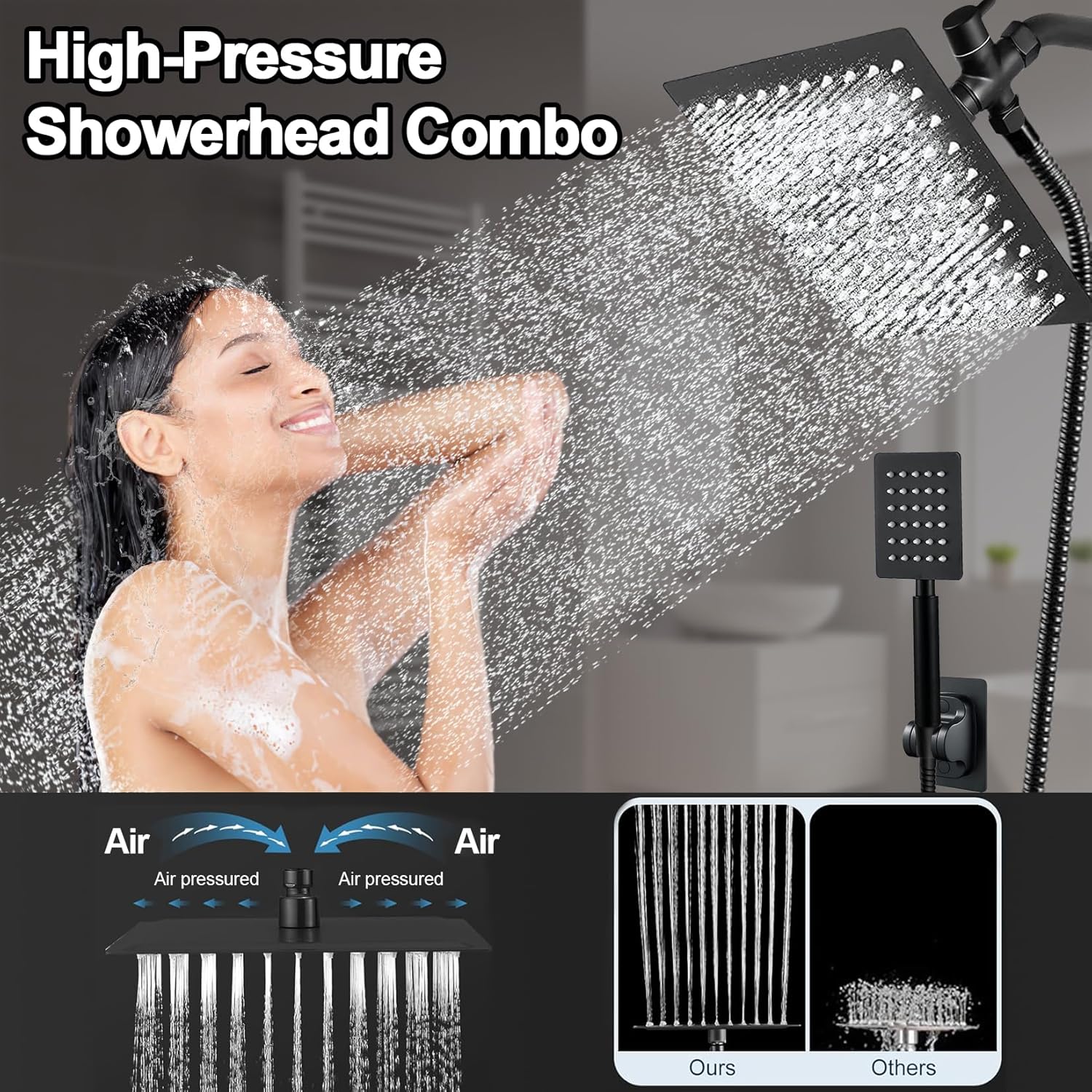 Luxury Black 8 2-in-1 Shower Head Set