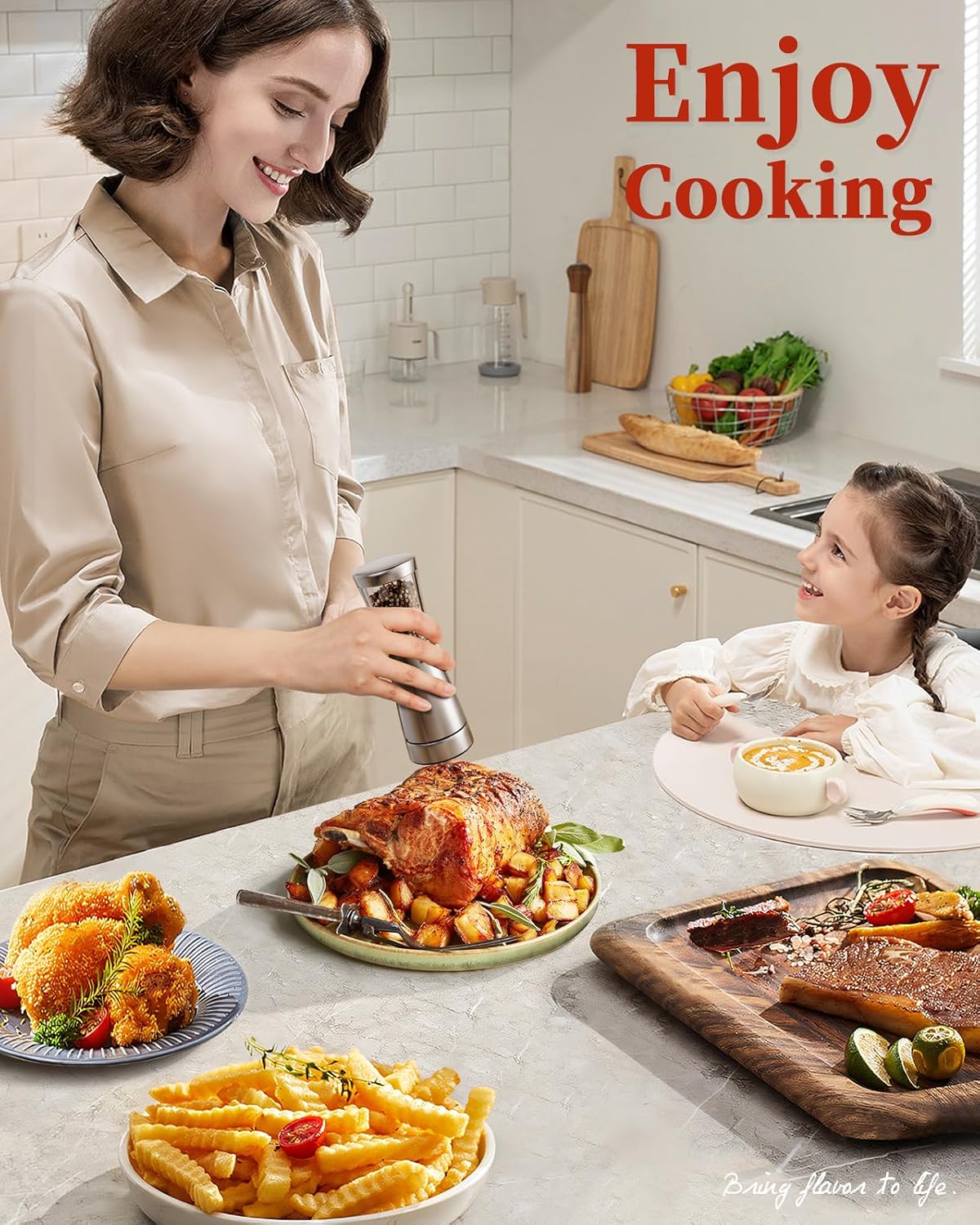 TOMEEM Electric Salt Pepper Grinder Set with Storage Base