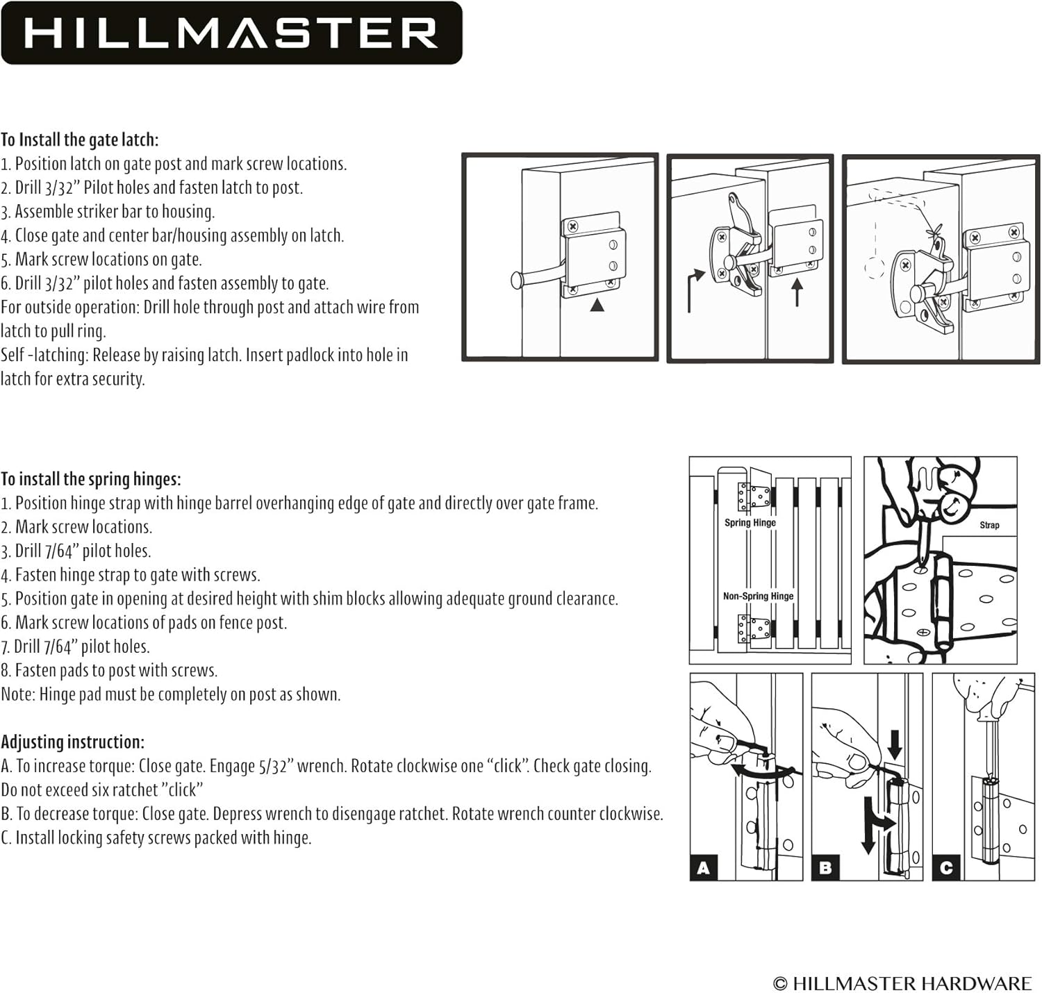 HILLMASTERHeavy Duty Gate Latch Kit w 2x35 Spring Hinges