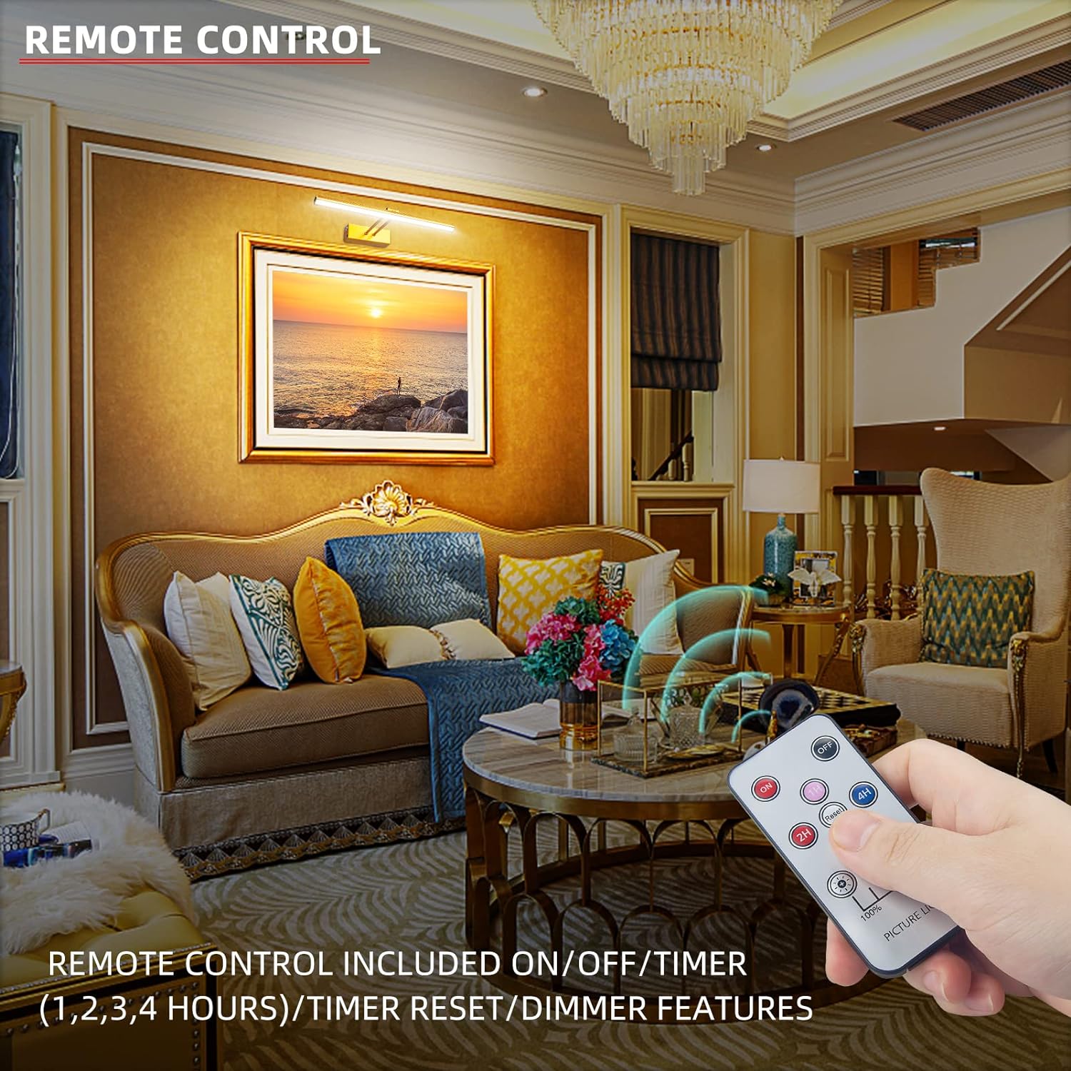 FUNCHDAY Gold Picture Light with Timer and Dimmable