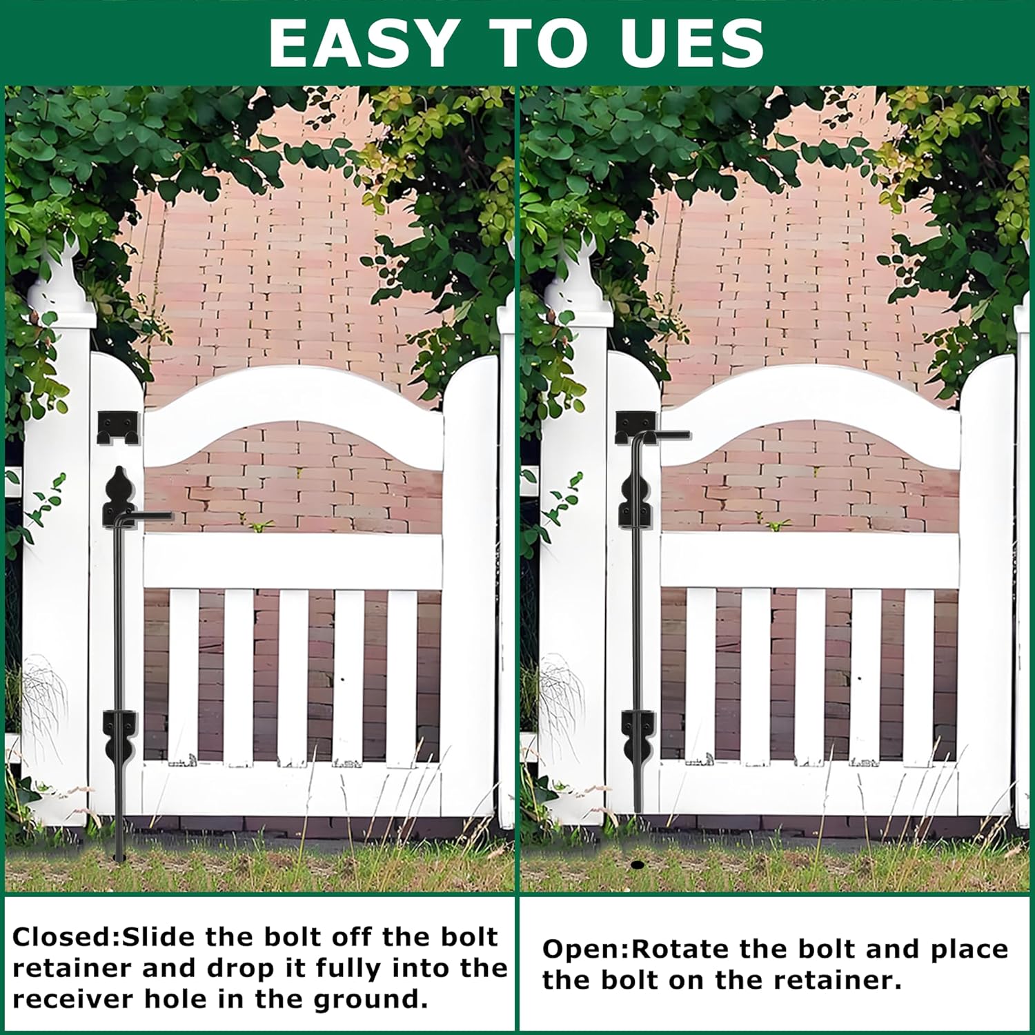 URDOGSLDurable Cane Bolt Gate Drop Rod for Vinyl Fences 12 Weatherguard Protection