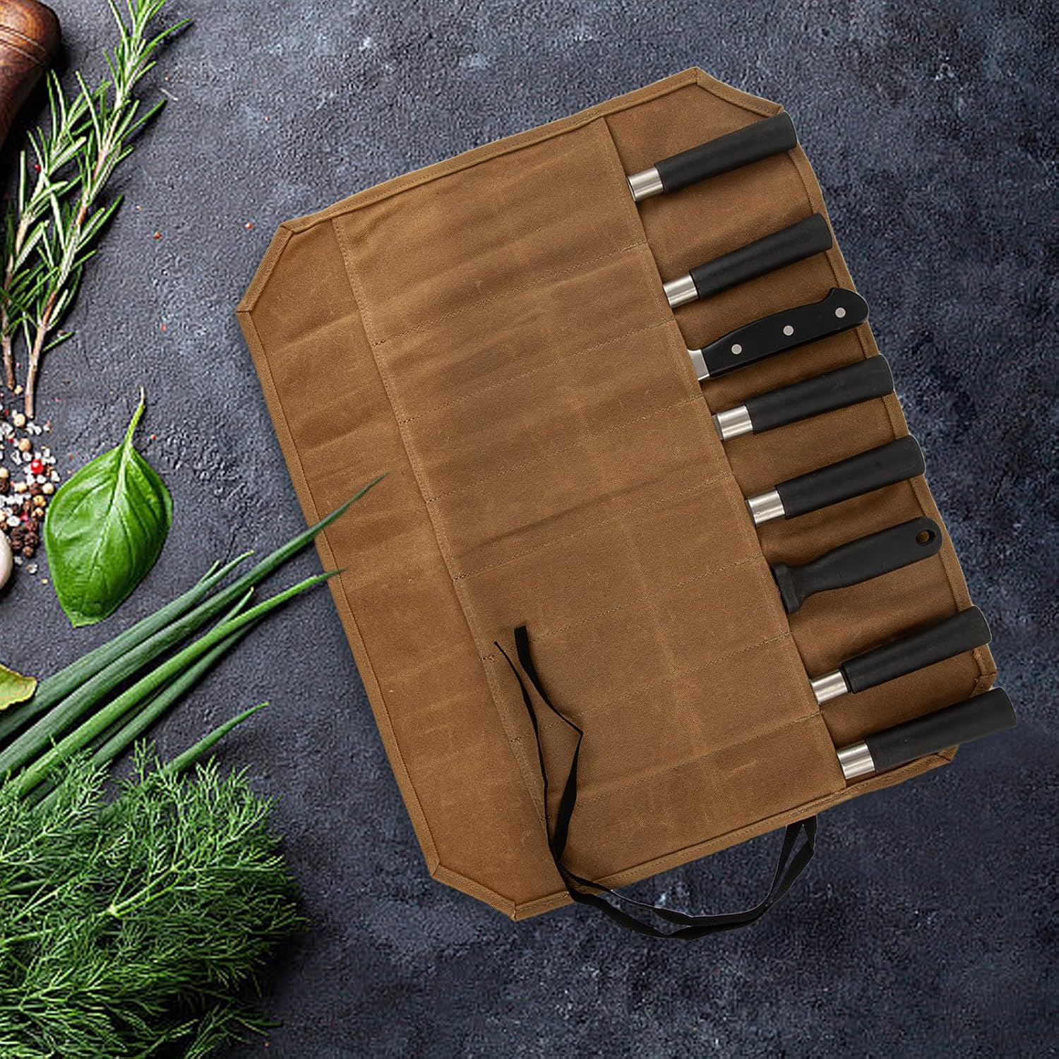 Qchengsan Knife Roll Bag with 8 Slots Khaki