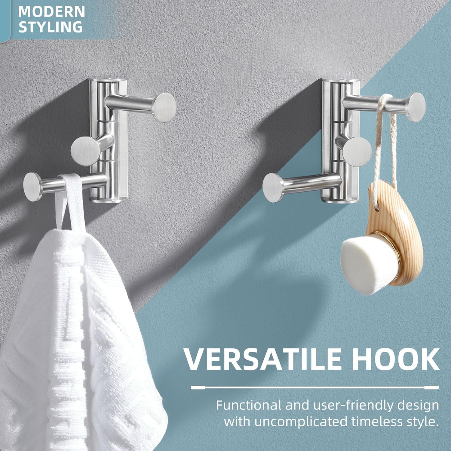 Angle Simple 2 Pack Towel Hook Swivel Brushed Nickel