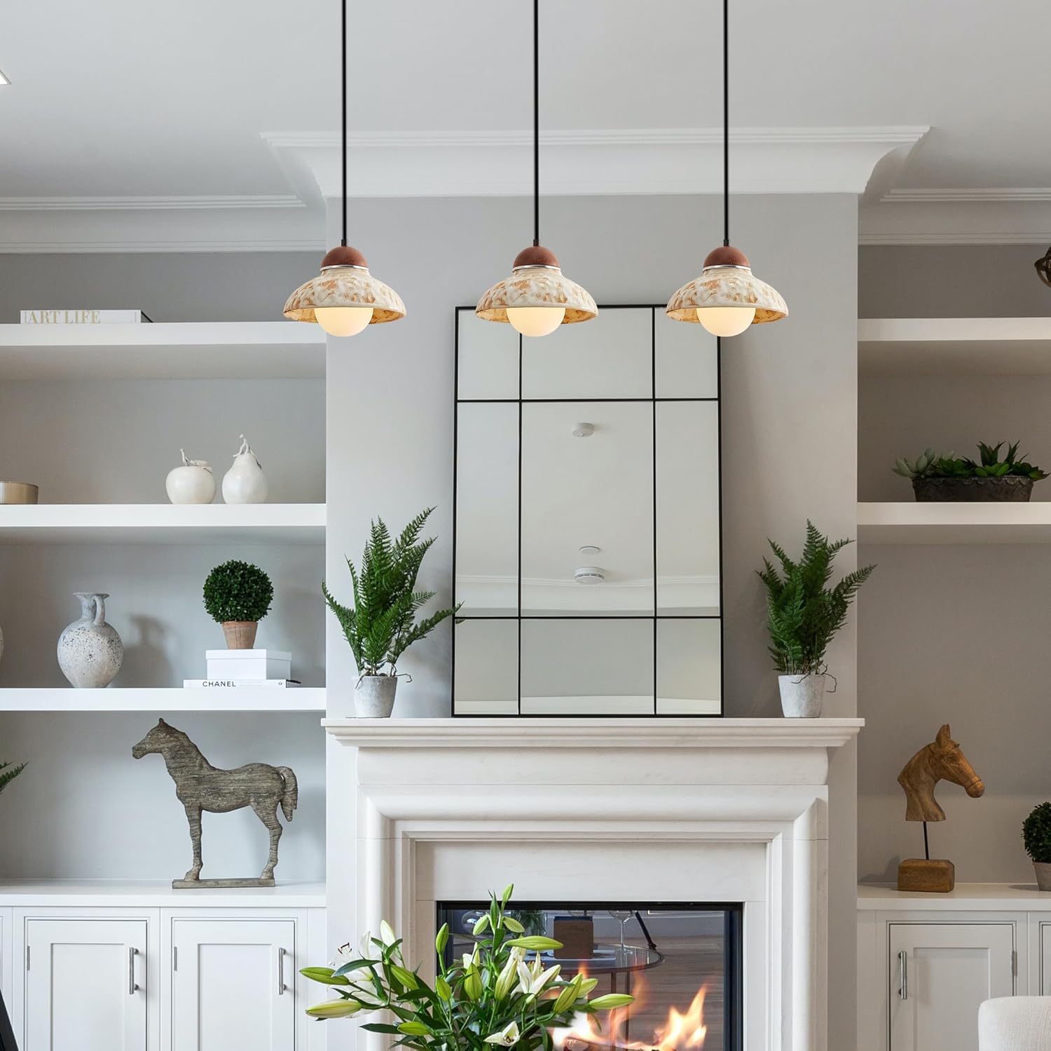 Kiven L Style Track Lighting Pendants 1-Light Farmhouse Pendant with Ceramic Shade