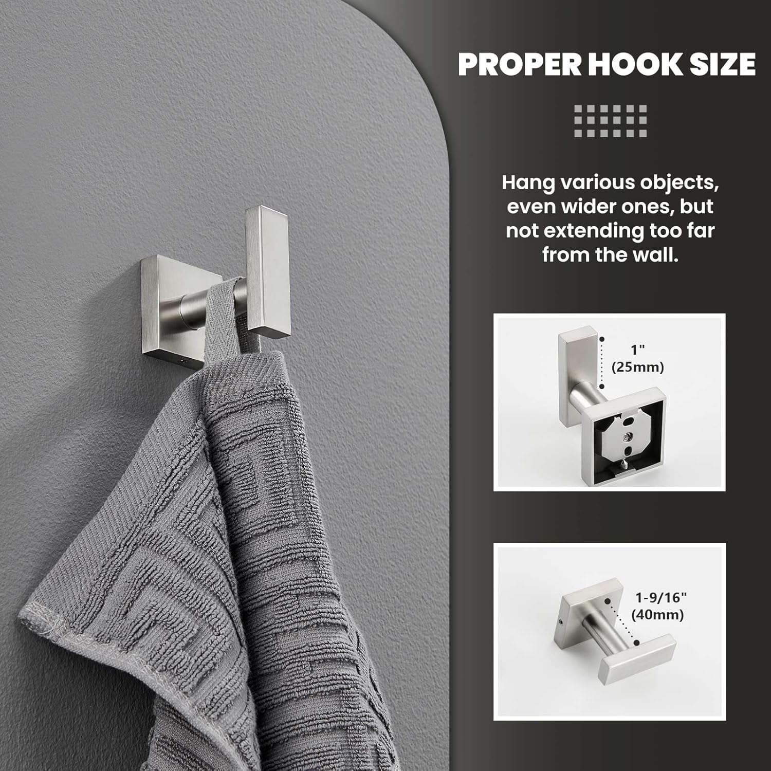 Suyar Bathroom Towel Hook Brushed Nickel 304 Stainless Steel