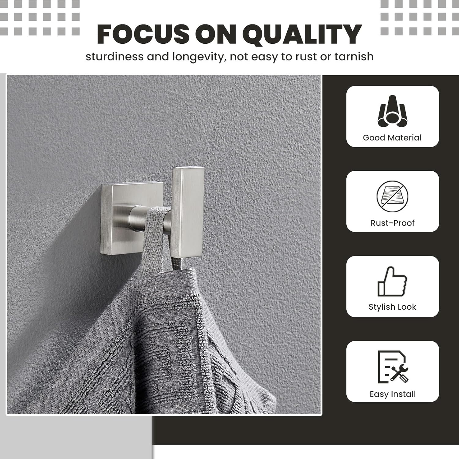 Suyar Bathroom Towel Hook Brushed Nickel 304 Stainless Steel