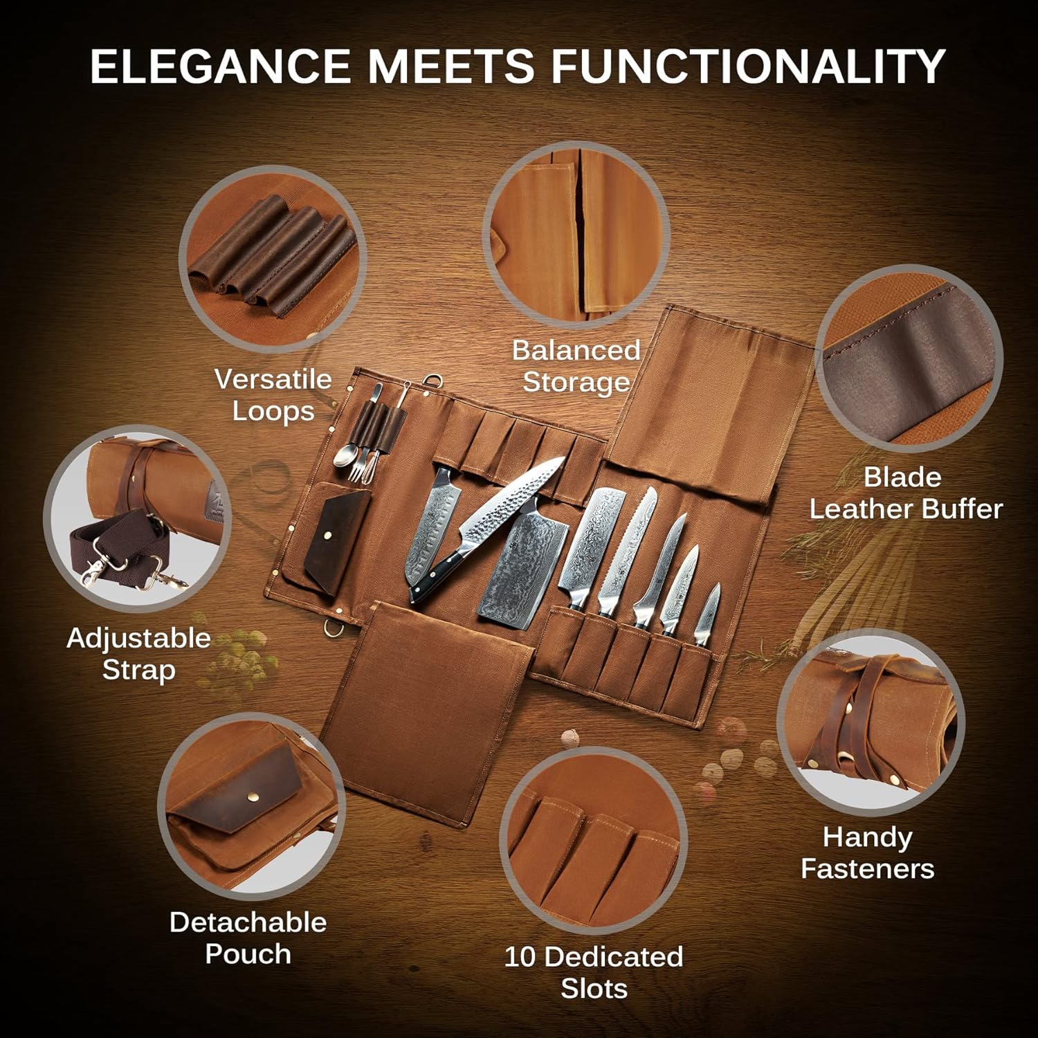 KYOKU Chef Knife Roll Bag with 10 Slots and 3 Holders