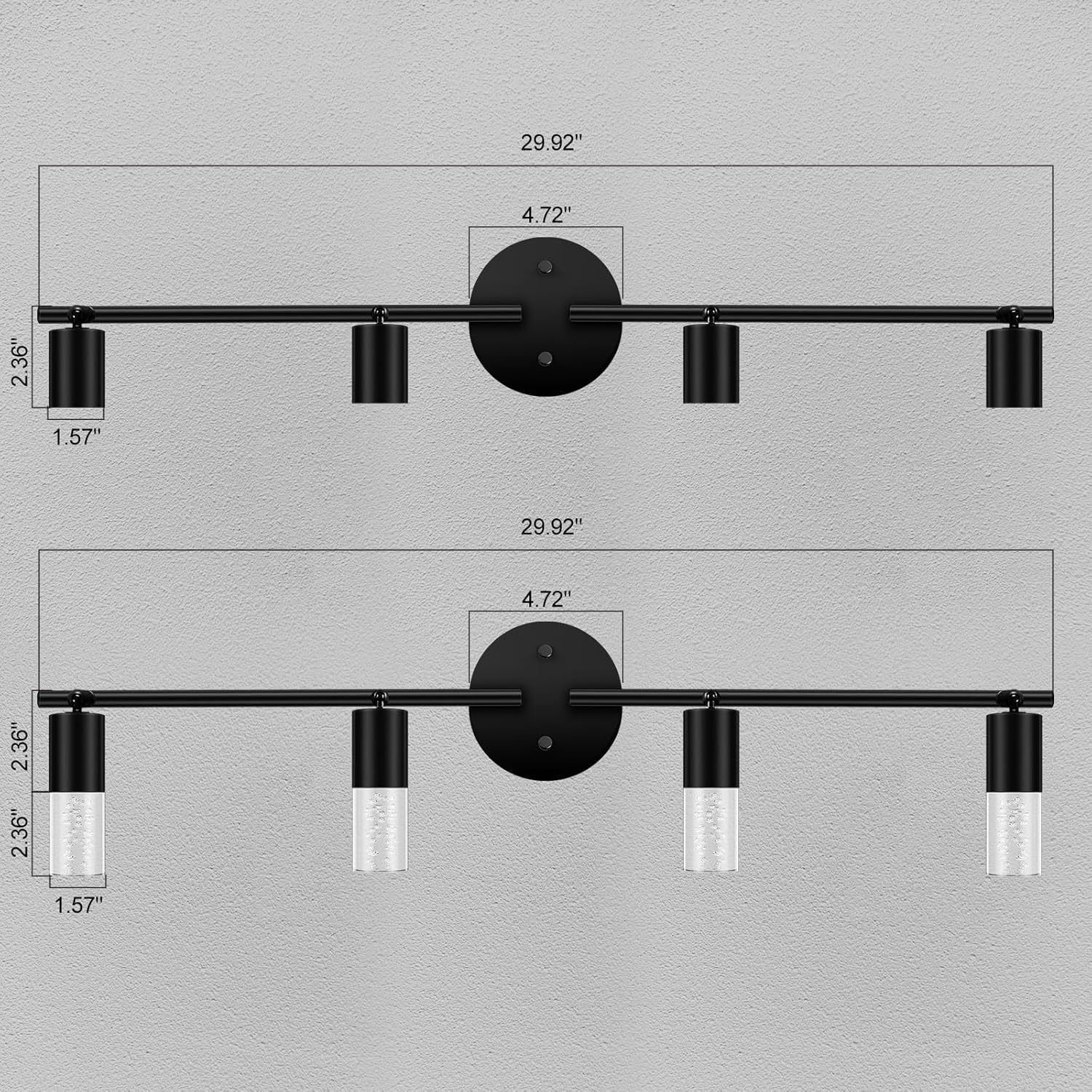 BoostArea 4 Light Track Lighting Kit 16W LED Black with Acrylic Bubble Lampshade