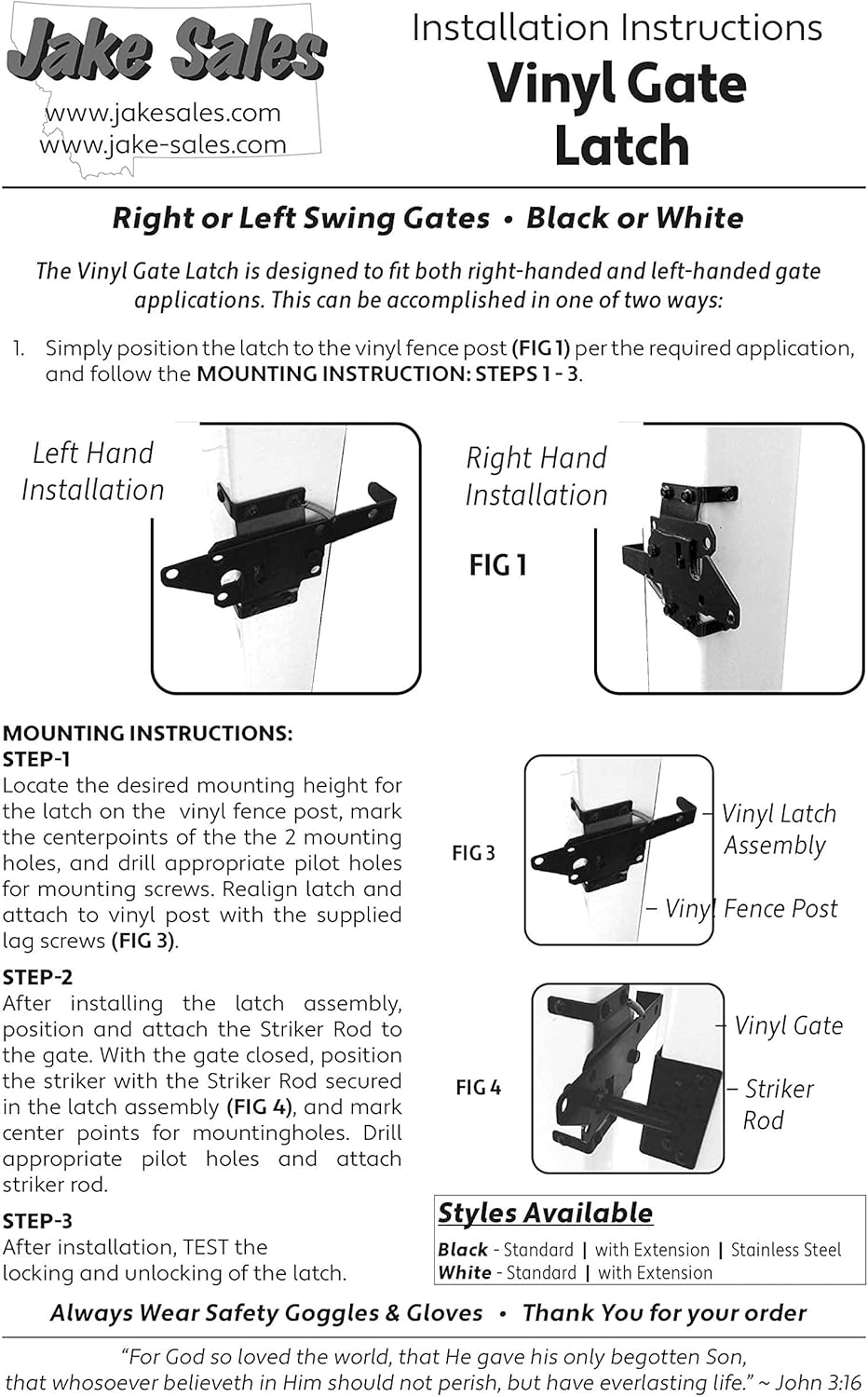 Sturdy Black Vinyl Gate Latch with Mounting Hardware