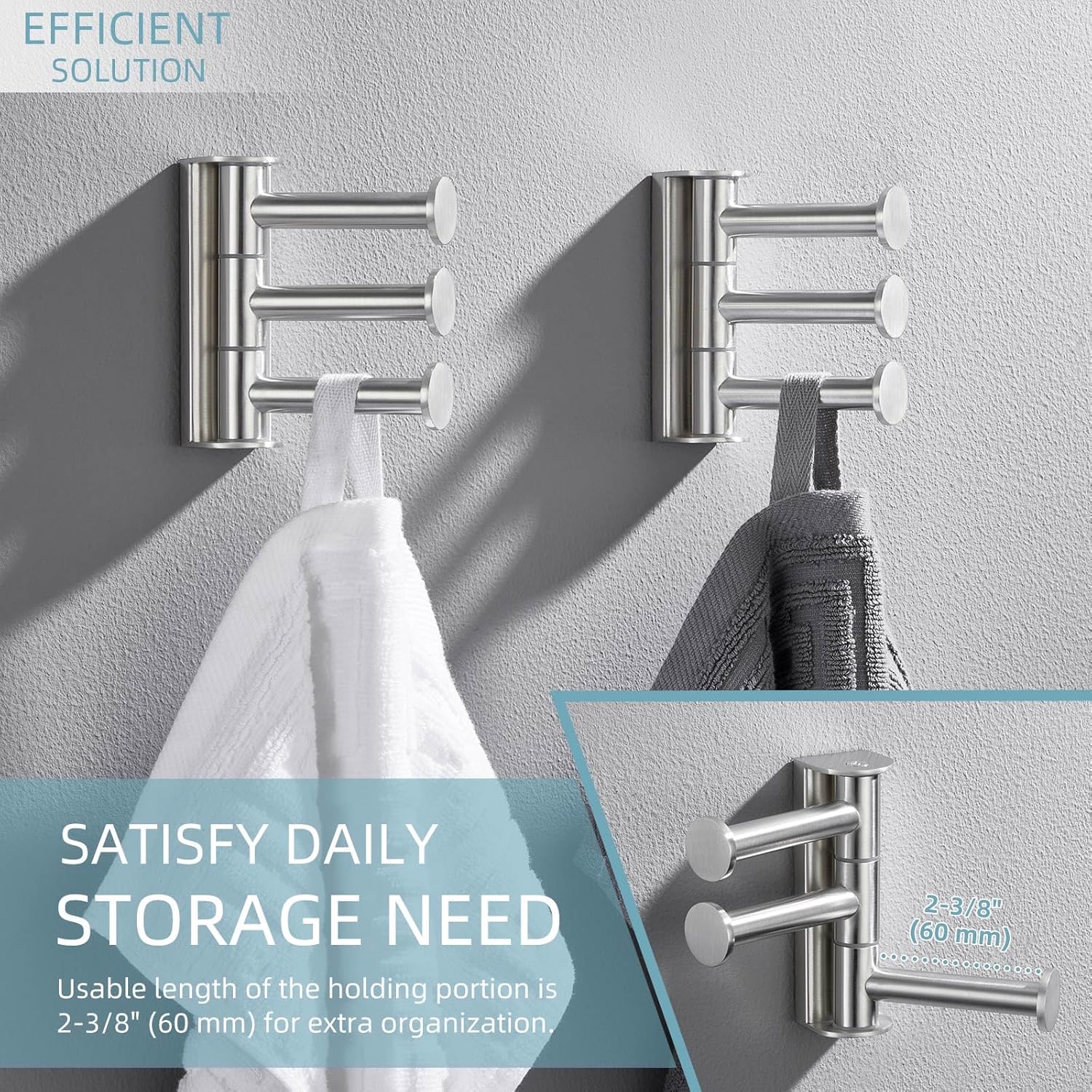 Angle Simple 2 Pack Towel Hook Swivel Brushed Nickel