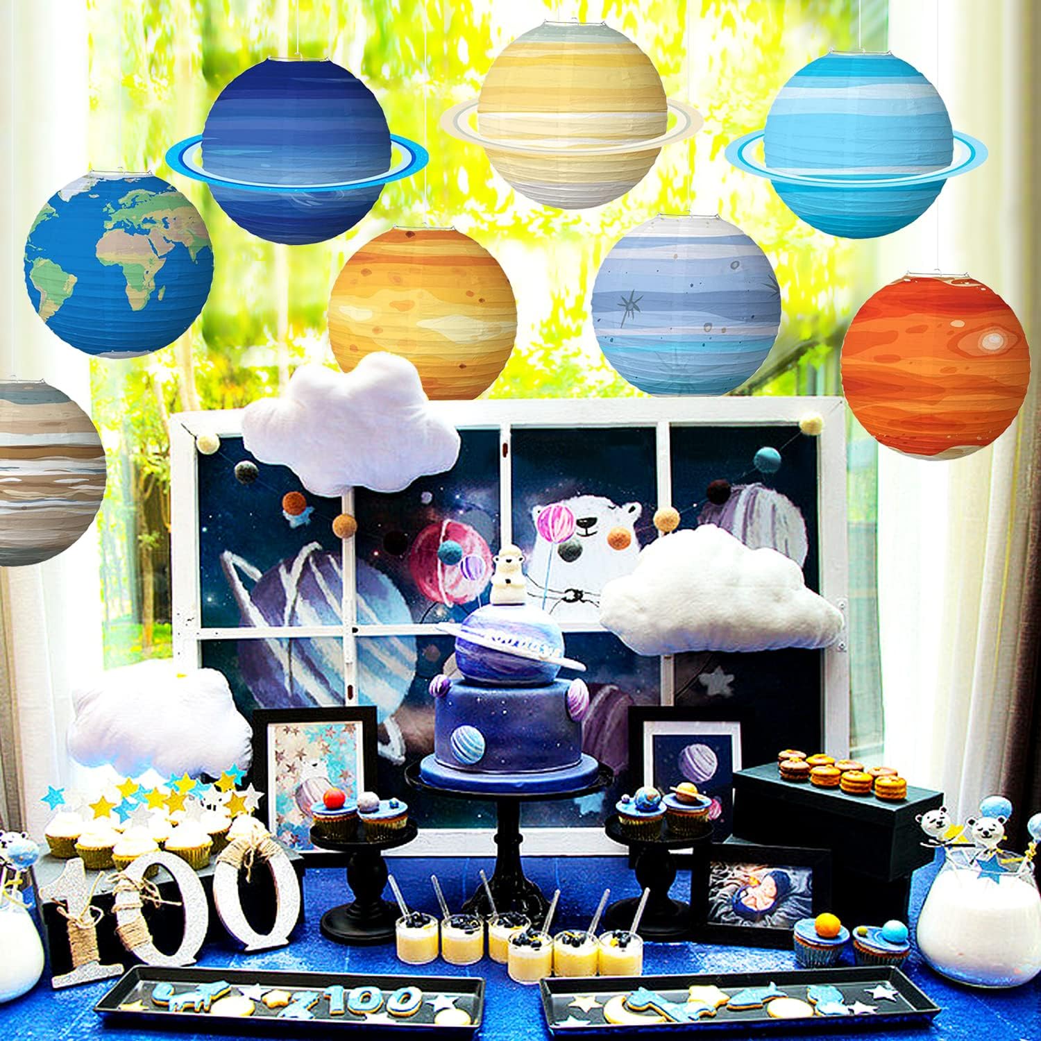8Pack Paper Lanterns Planets Space Theme Decorations