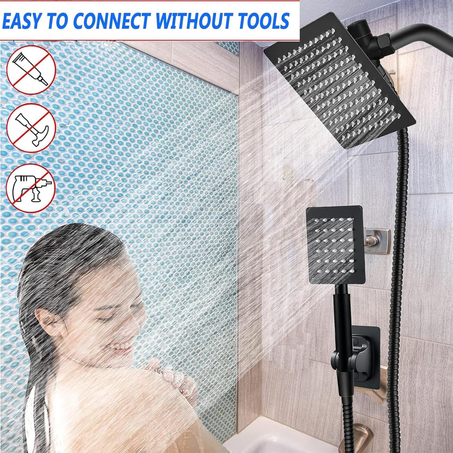 Luxury Black 8 2-in-1 Shower Head Set