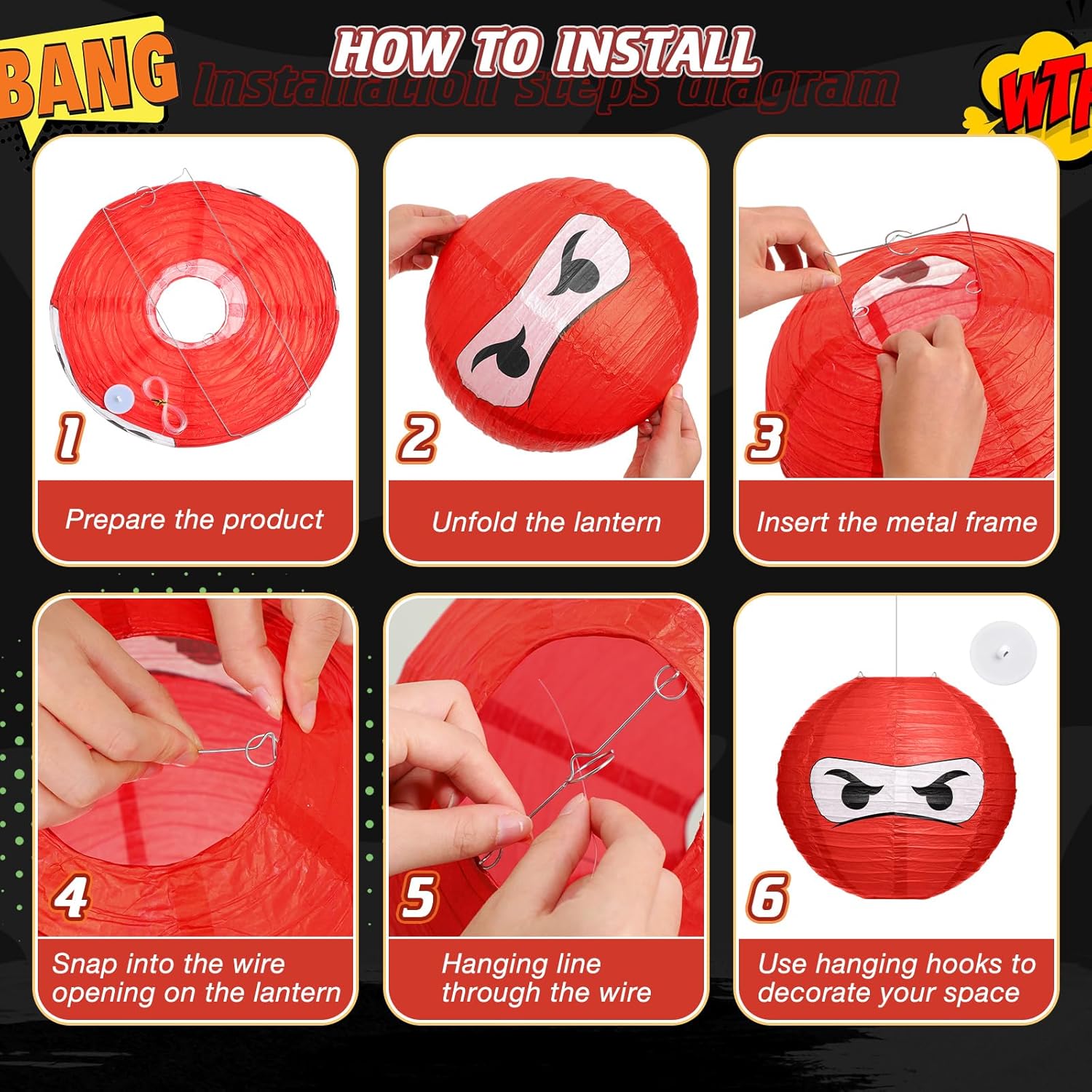 Glooglitter 6 Pcs Ninja Themed Paper Lanterns 12 Inch 1