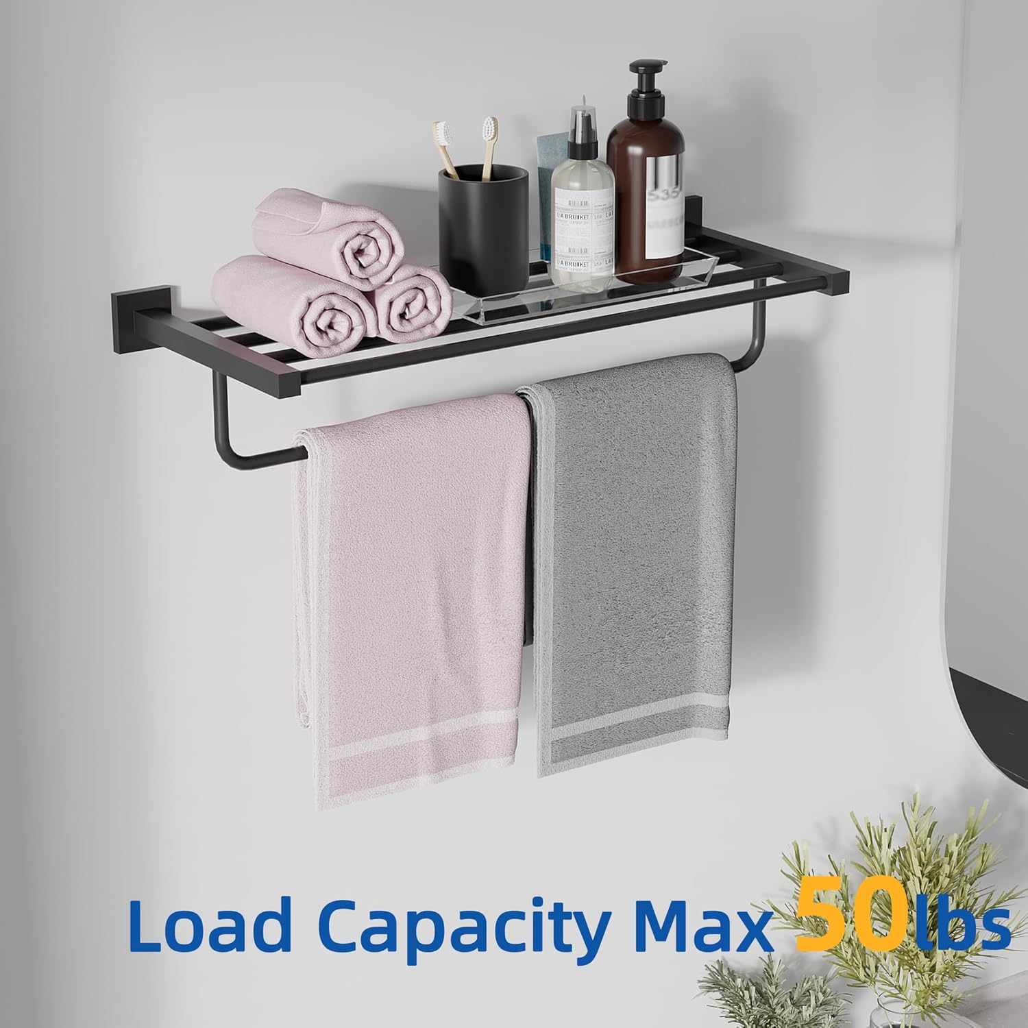 RUACQ 24inch Matte Black Towel Rack for Bathroom