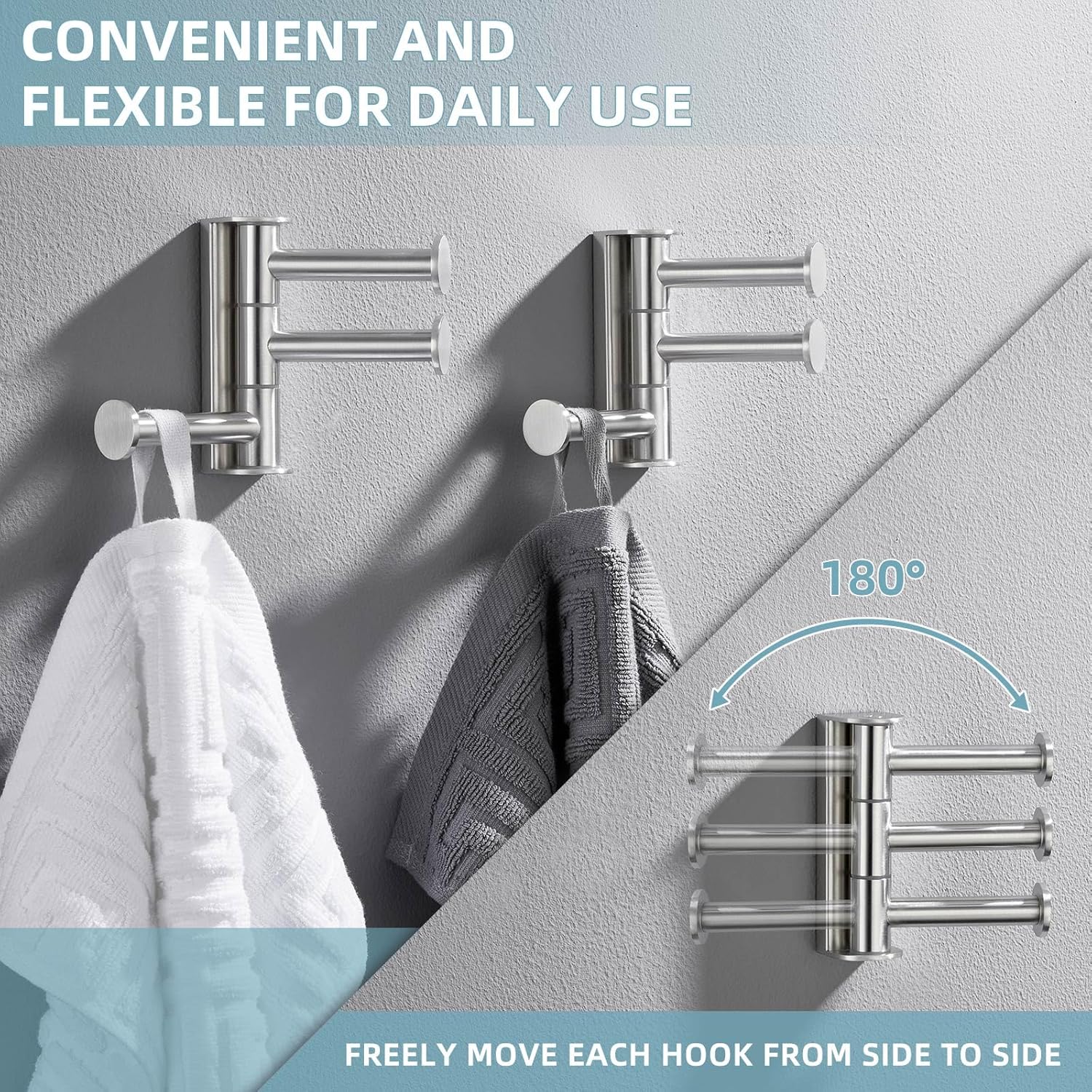 Angle Simple 2 Pack Towel Hook Swivel Brushed Nickel