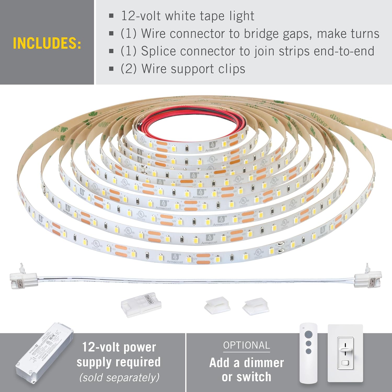 Armacost Lighting 164 ft LED Tape Light Dimmable Soft White 2700K
