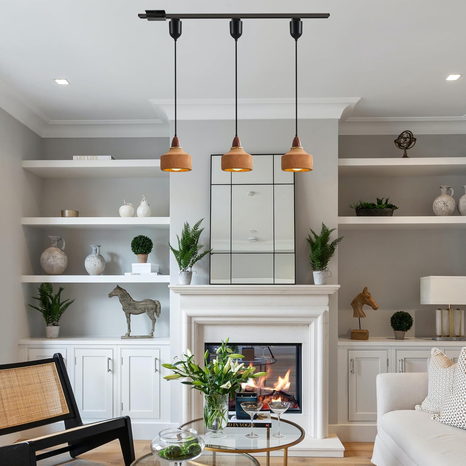 Kiven L Style Track Pendant Light with Brown Ceramic Globe