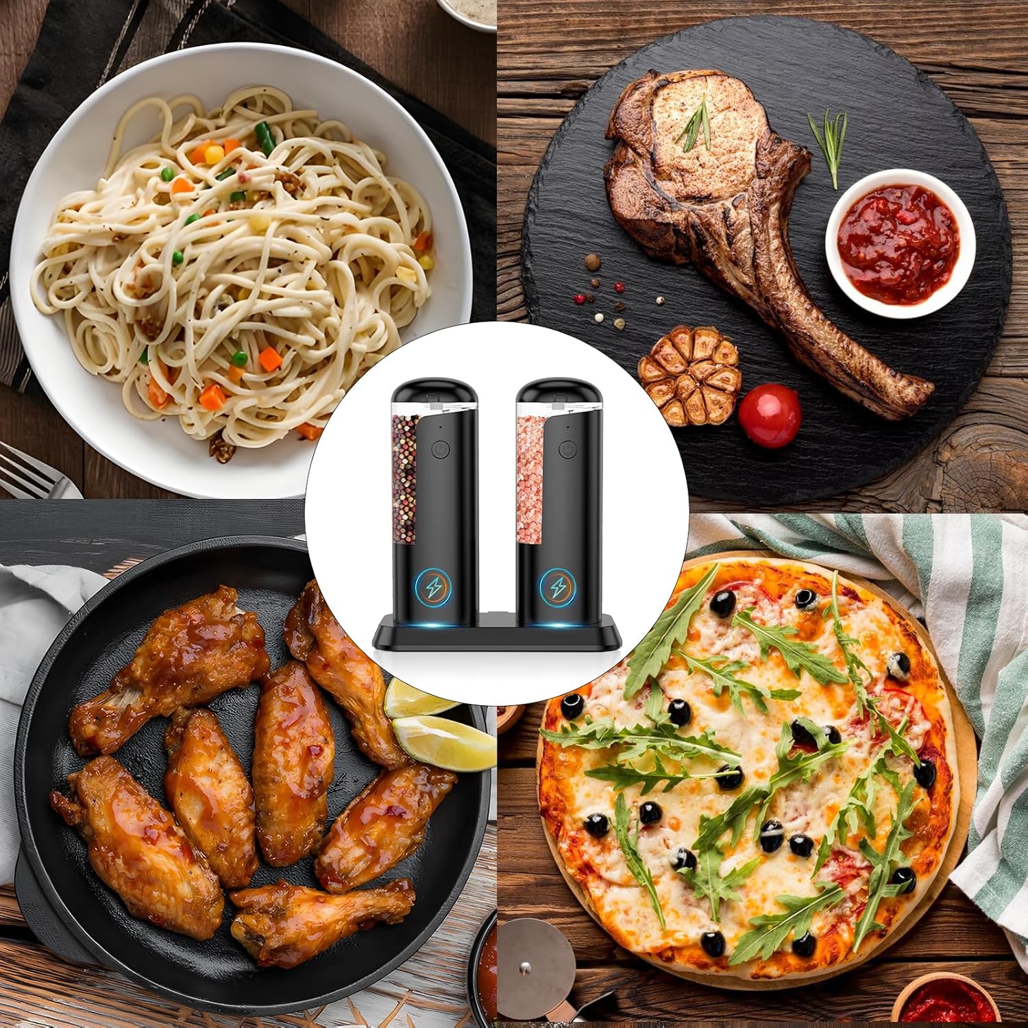 Electric Salt Pepper Grinder Set with LED Light and Adjustable Coarseness