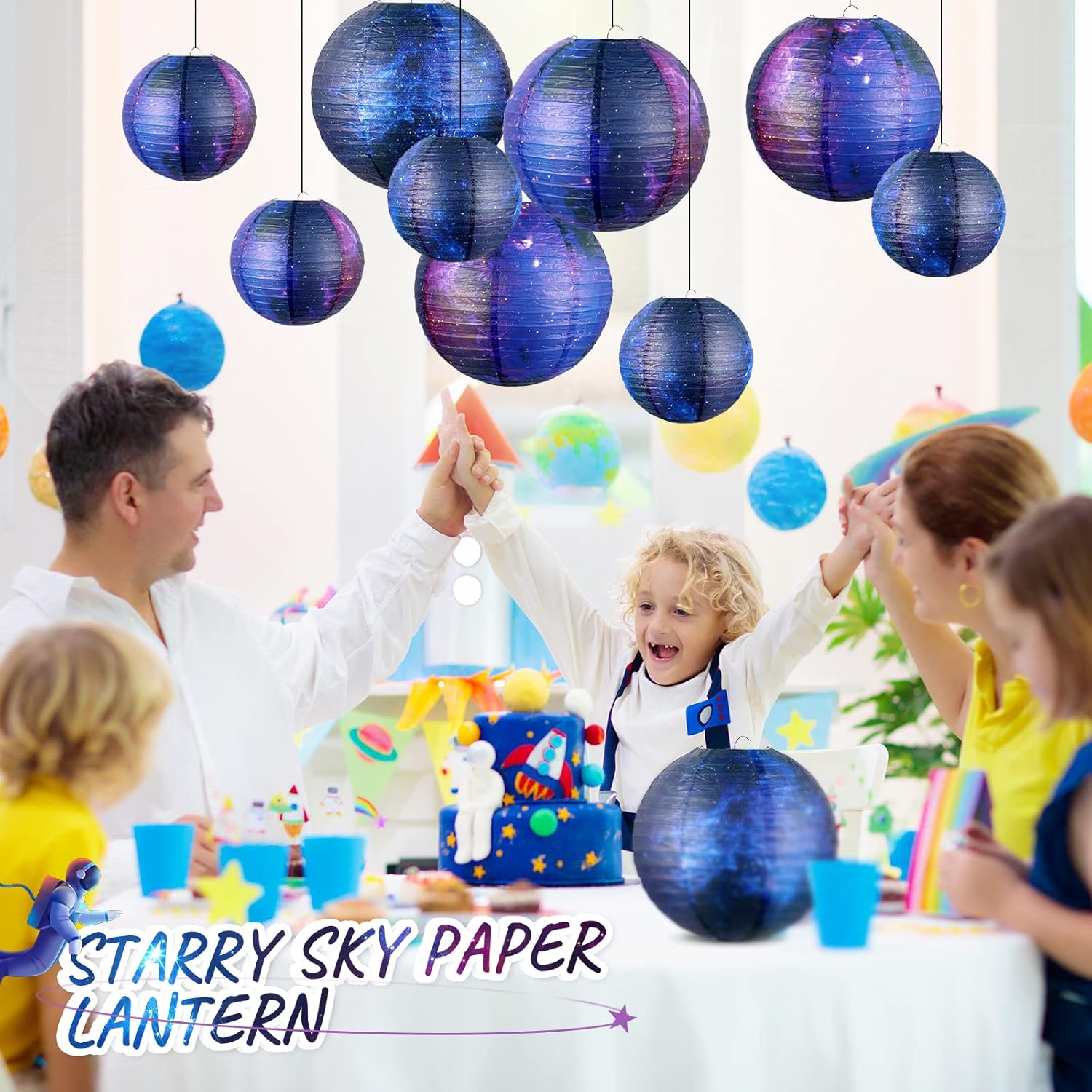 10 Piece Galaxy Print Paper Lanterns 8 Inch 6 Inch