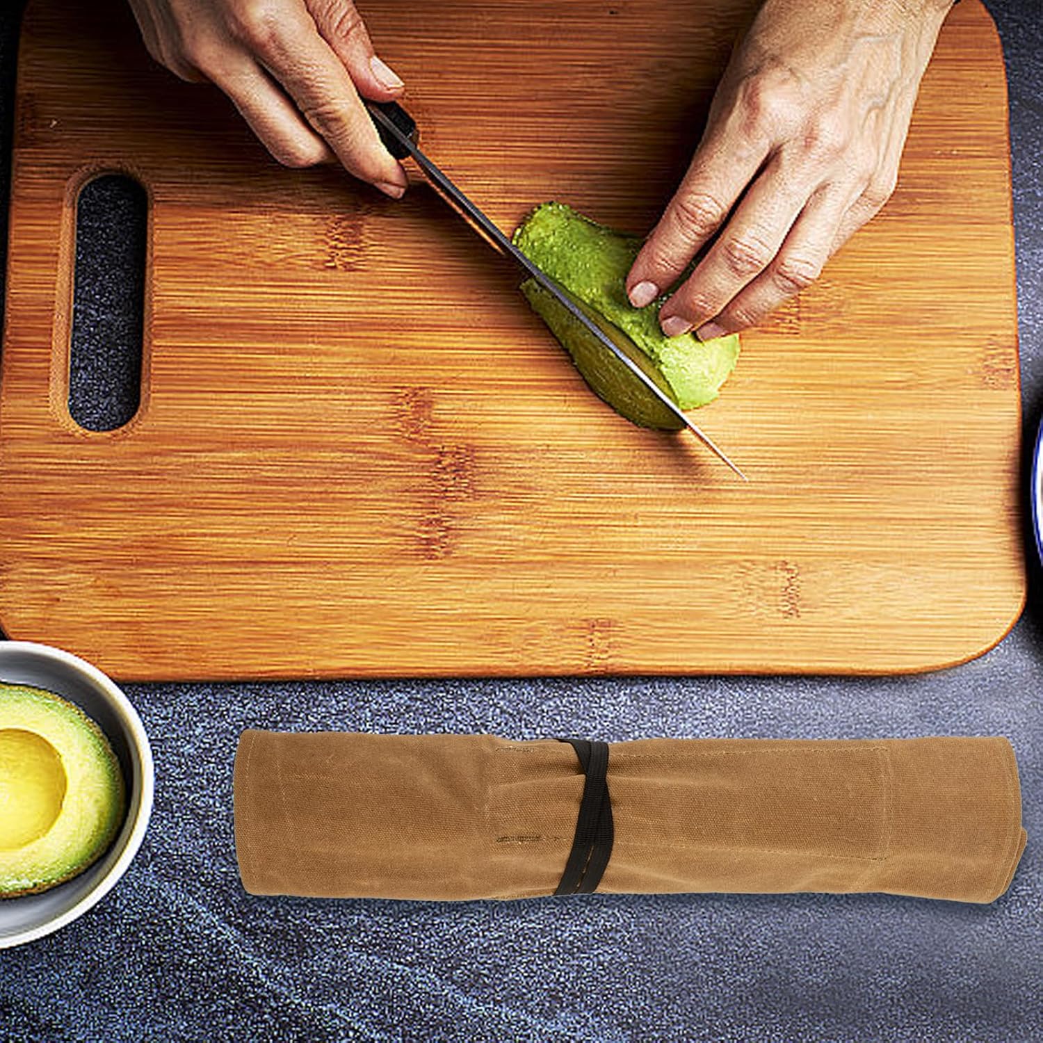 Qchengsan Knife Roll Bag with 8 Slots Khaki