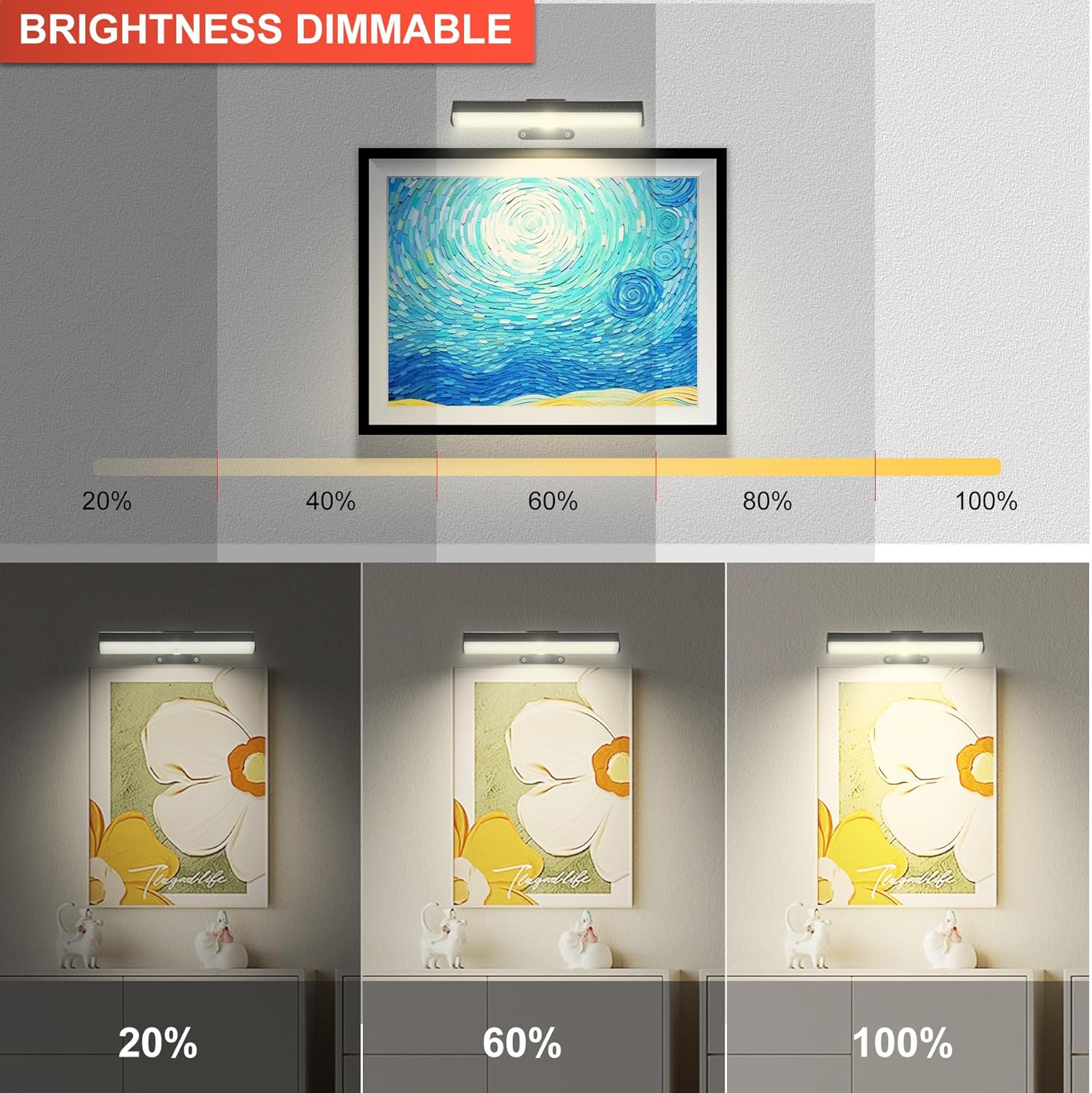 HIPTOKING 2 Pack Dimmable Picture Wall Light with Remote Control