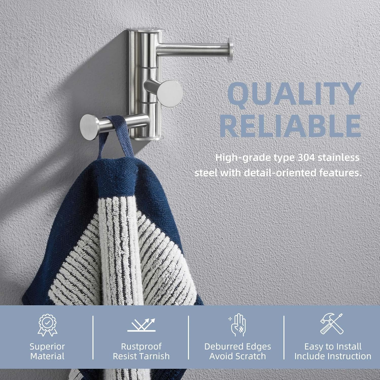Angle Simple Swivel Towel Hook - 3 Arms Brushed Nickel