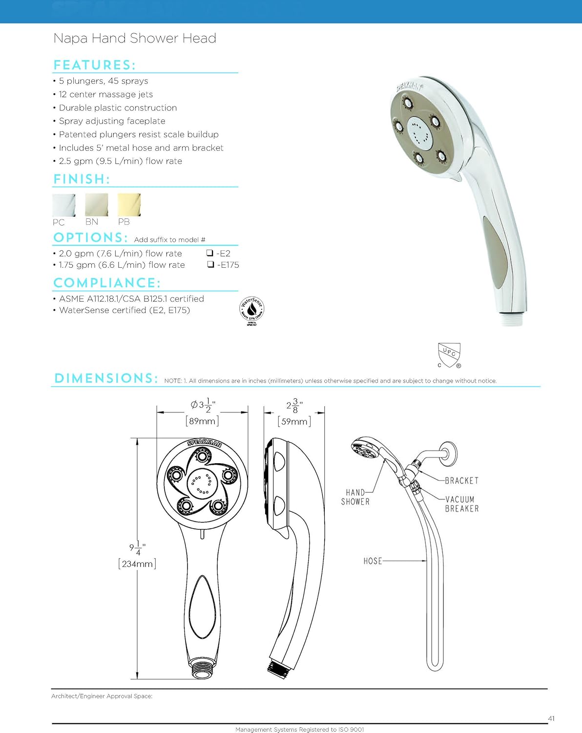 Speakman VS-2007-E2 Low-Moisture Handheld Shower Head