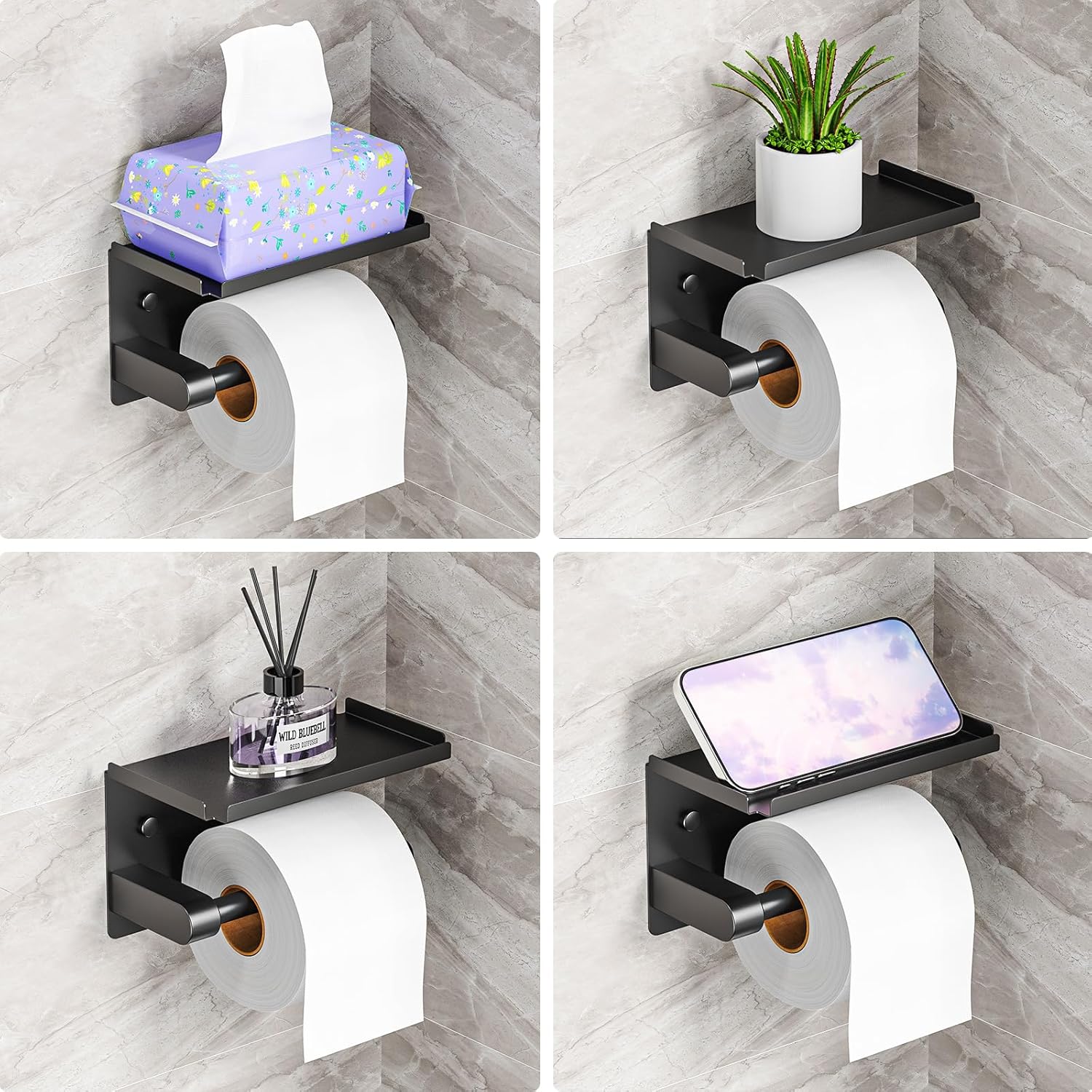 StackTastic Metal Toilet Paper Holder Rustproof Wall Mount with Adhesive Screws