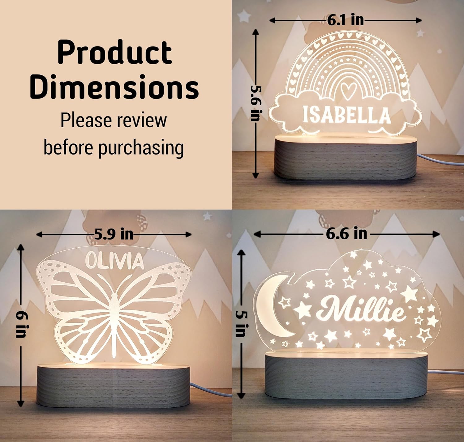 Customized Baby Night Light with Name and Design