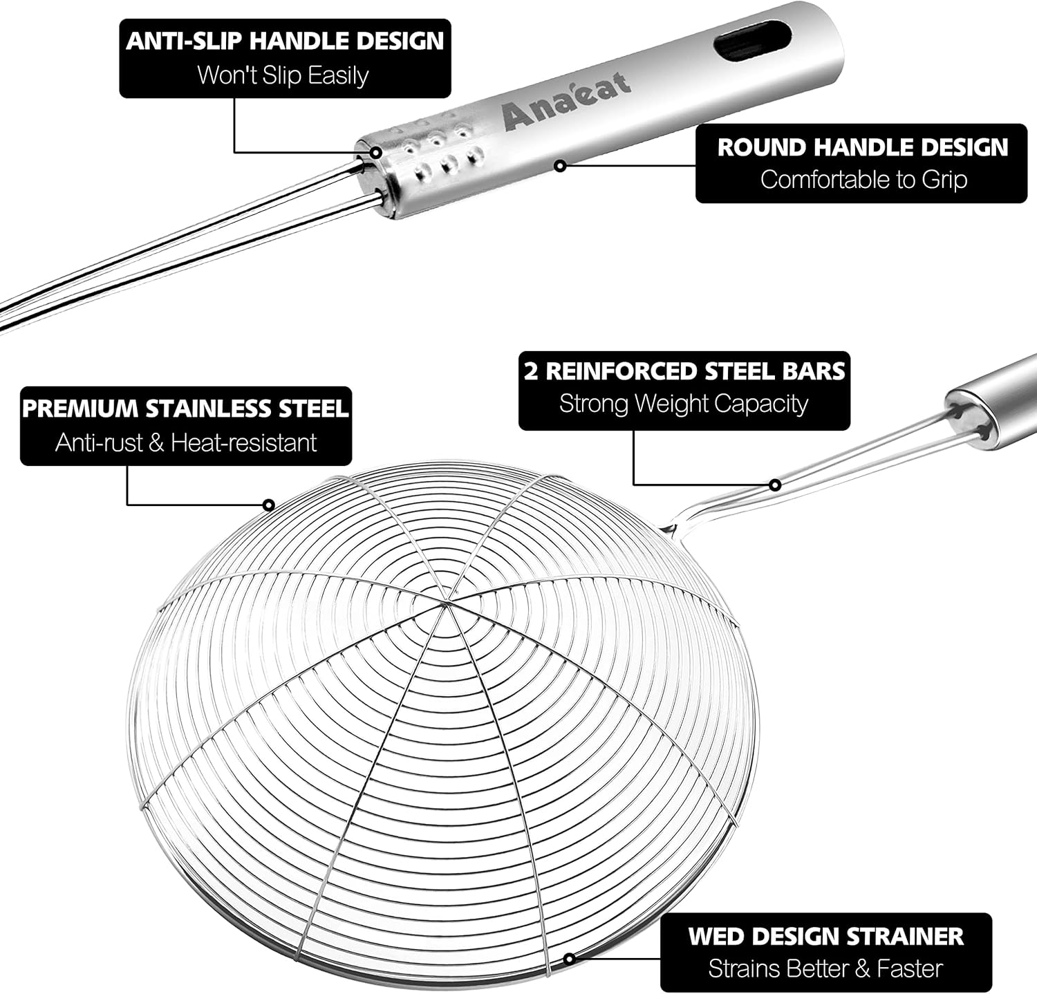 Anaeat 45 Stainless Steel Spider Strainer Skimmer