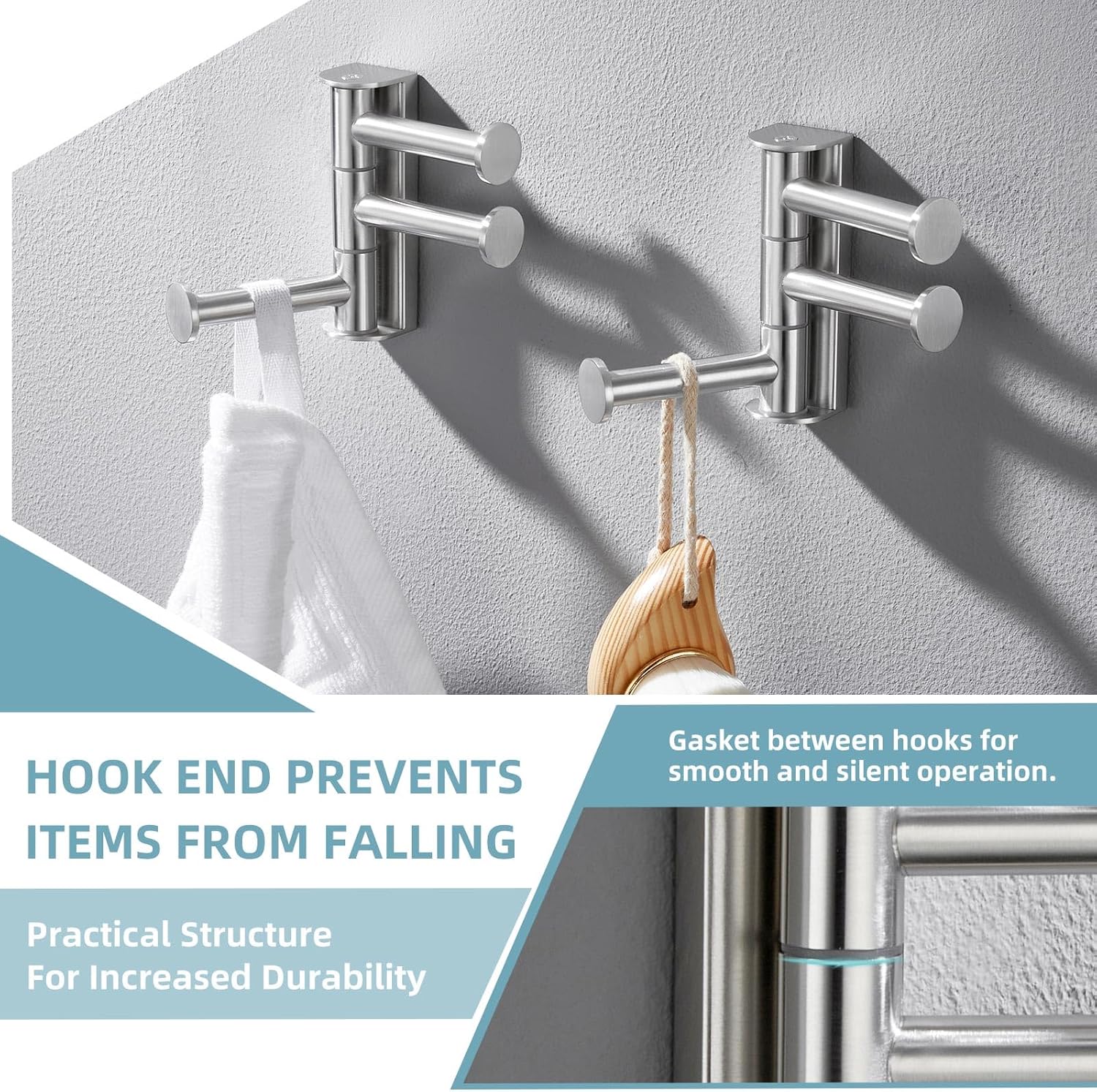 Angle Simple 2 Pack Towel Hook Swivel Brushed Nickel
