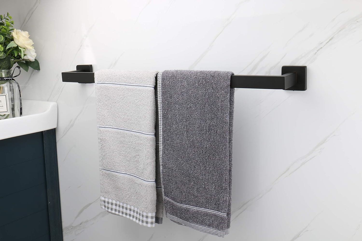 TocTen Matte Black Towel Bar and Ring Set