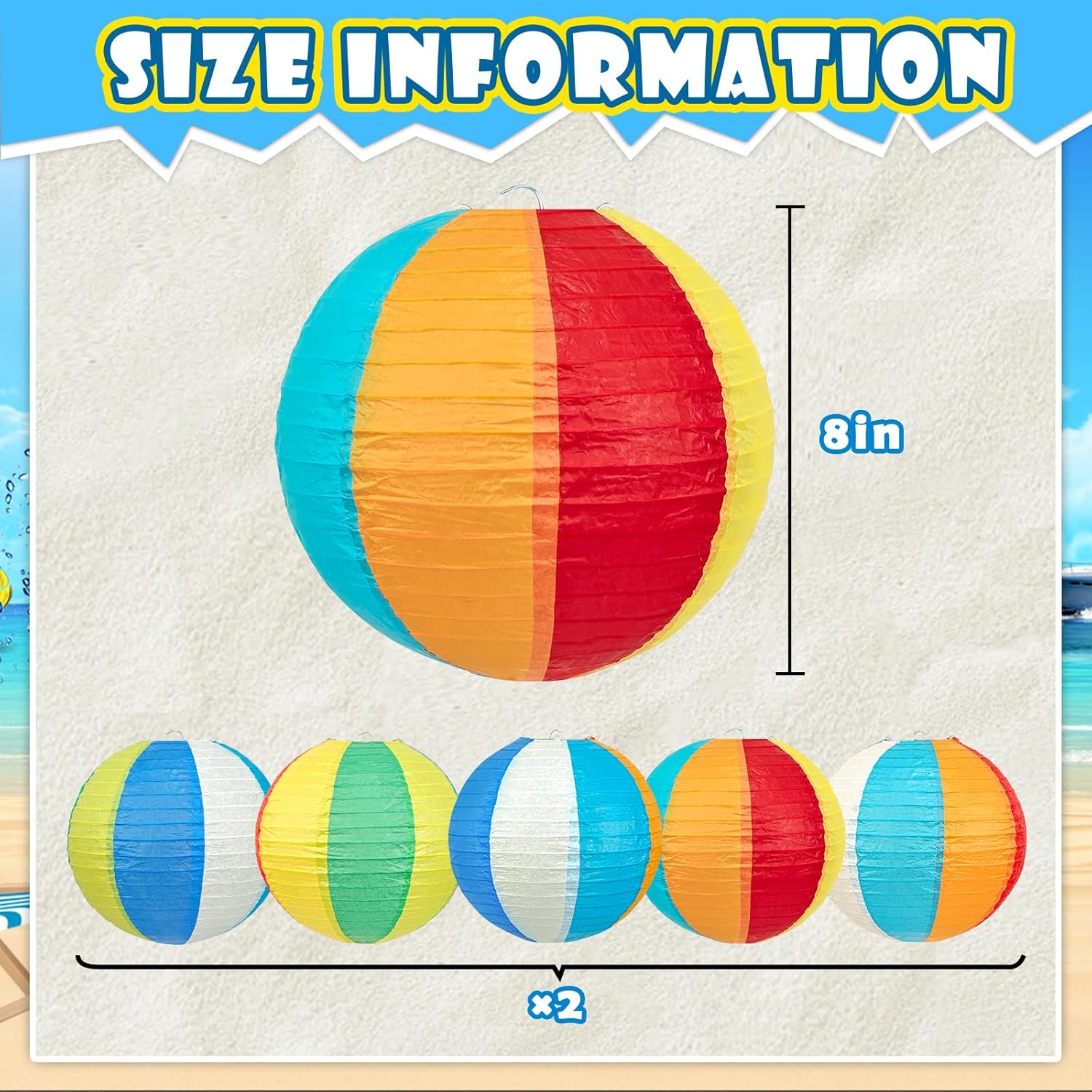 10Pcs 8 Inch Beach Party Decor Paper Lanterns