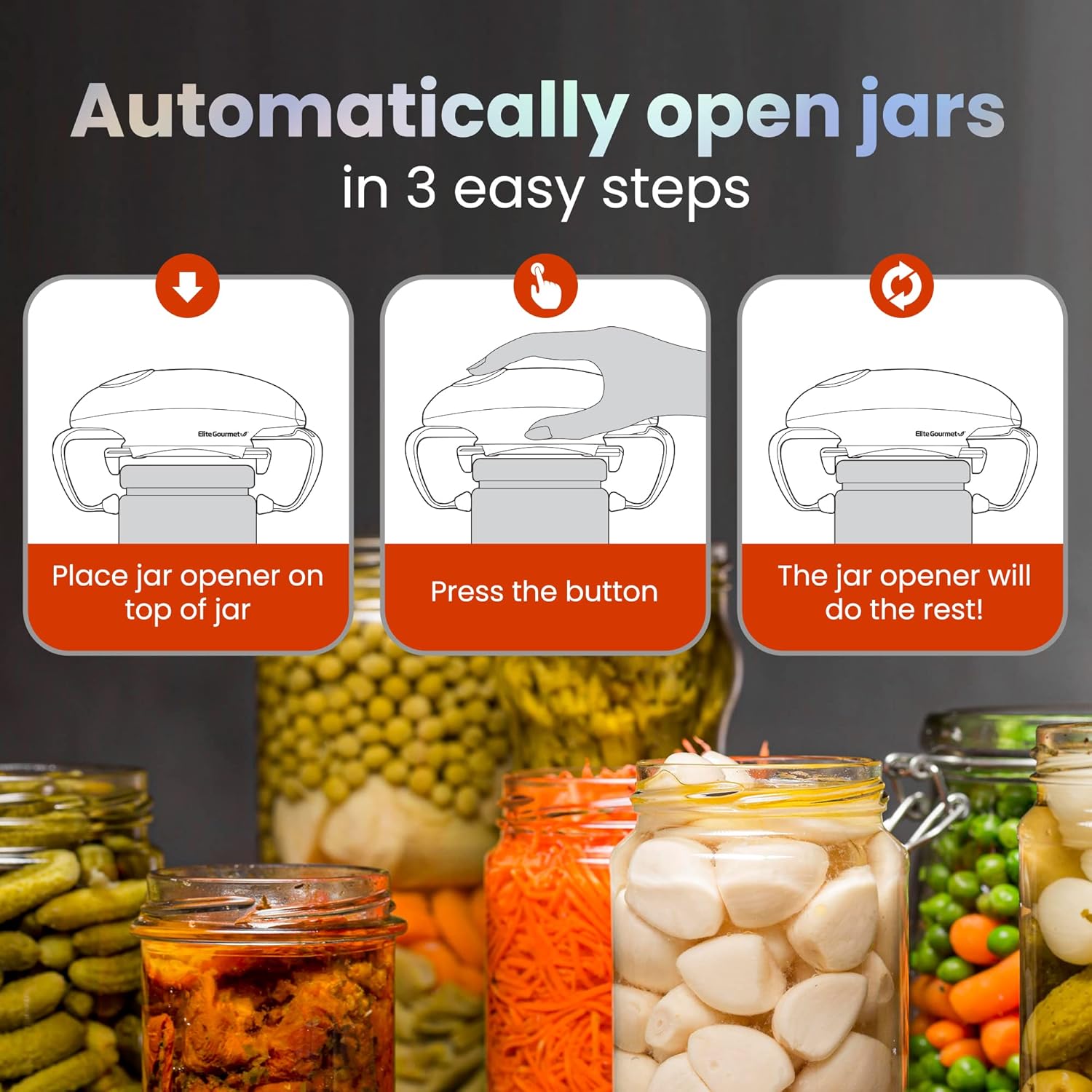 Elite Gourmet EJO800 Electric Jar Opener BlackGray