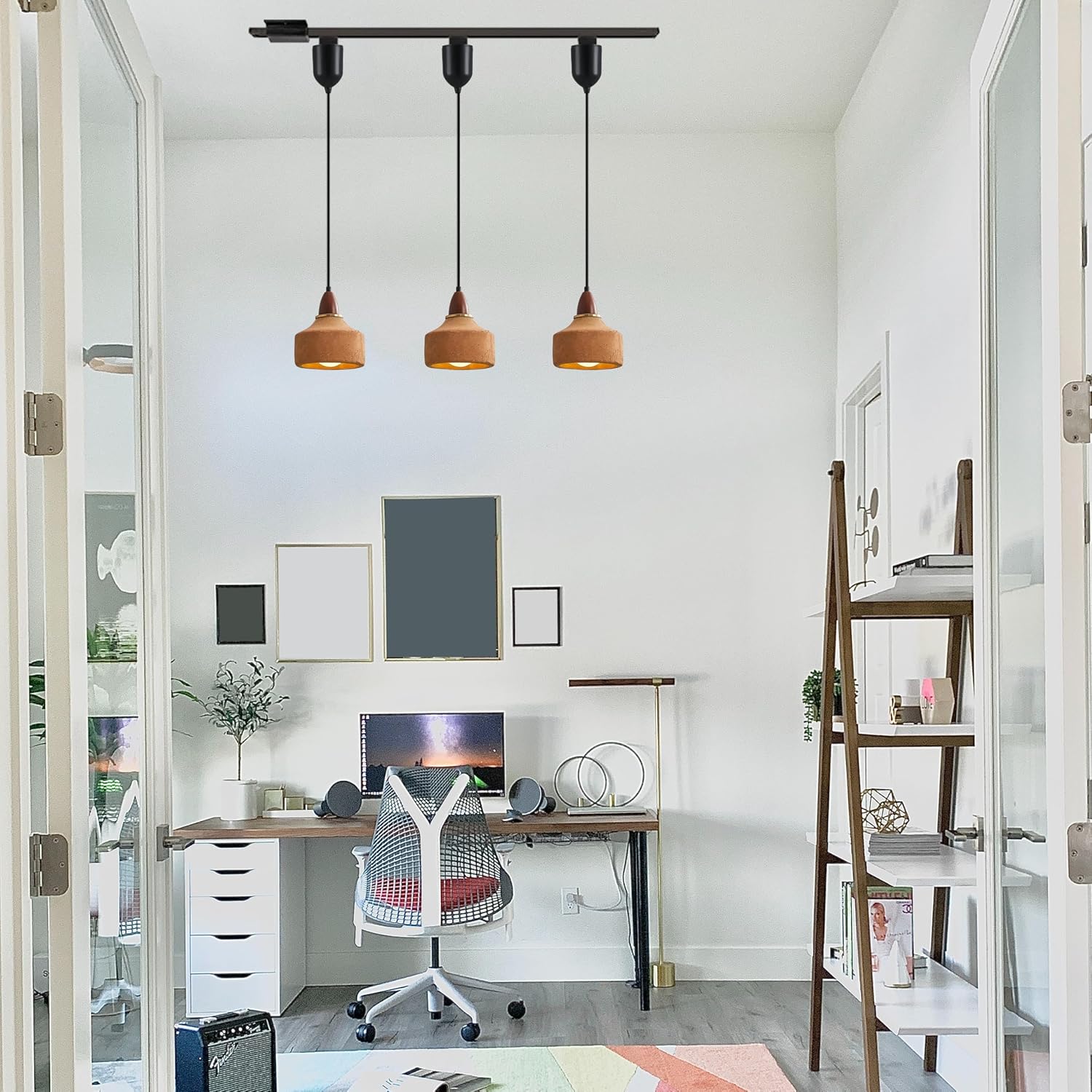 Kiven L Style Track Pendant Light with Brown Ceramic Globe
