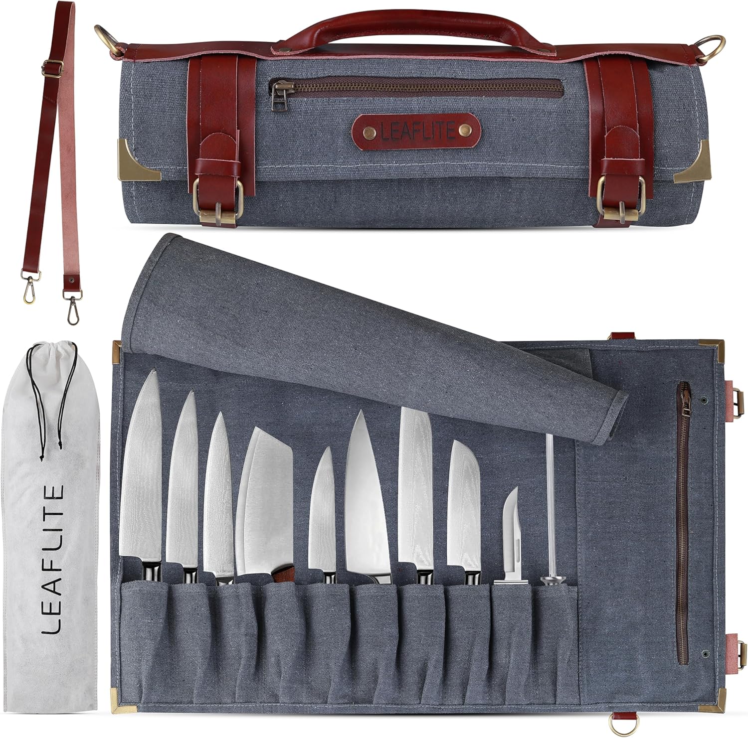Leaflite 12-Pocket Chef Knife Roll Bag