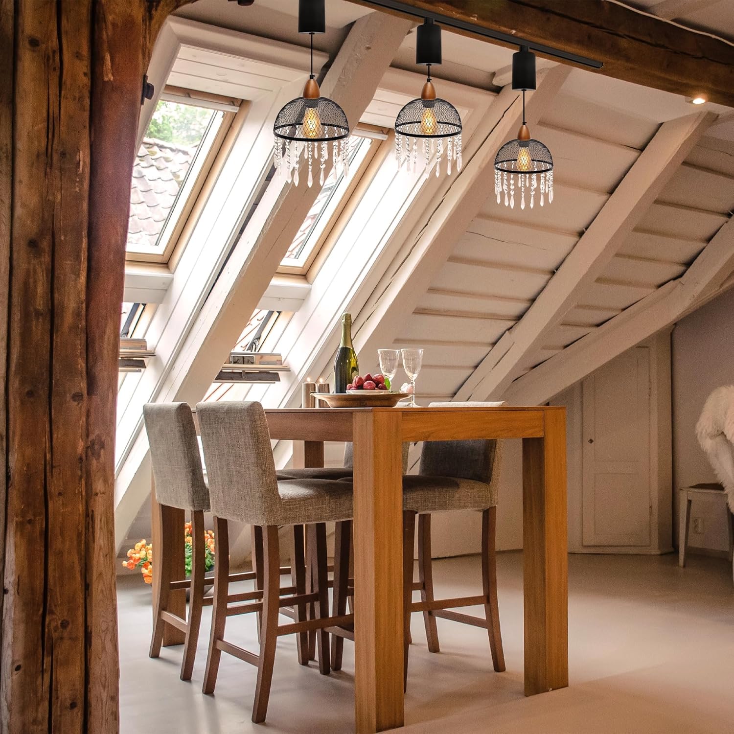 Adjustable Track Pendant Light with Crystal Bowl Shade