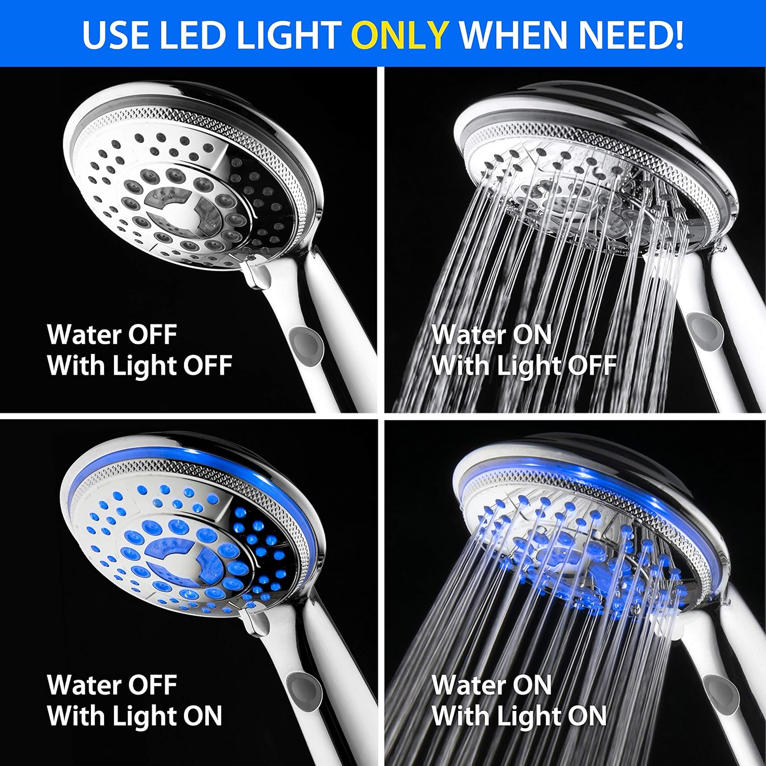 Hotel Spa Rechargeable LED Handheld Shower 5 Modes Chrome Finish