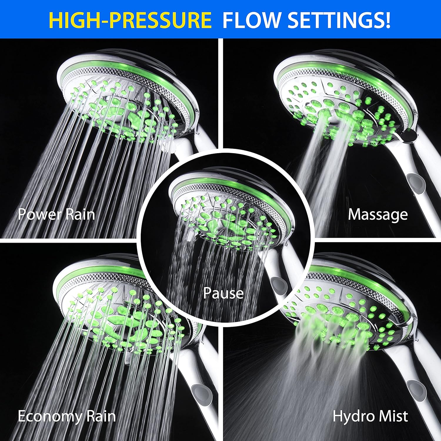 Hotel Spa Rechargeable LED Handheld Shower 5 Modes Chrome Finish