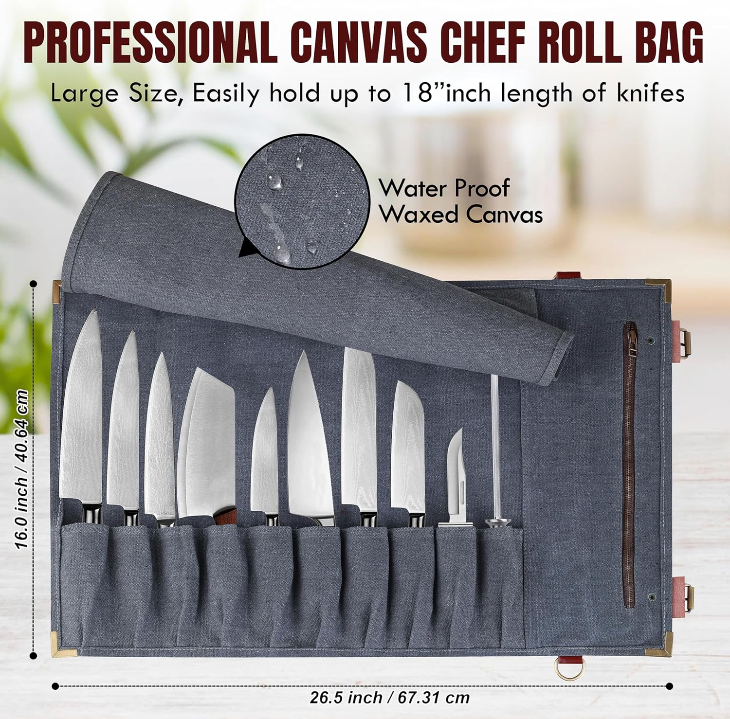 Leaflite 12-Pocket Chef Knife Roll Bag