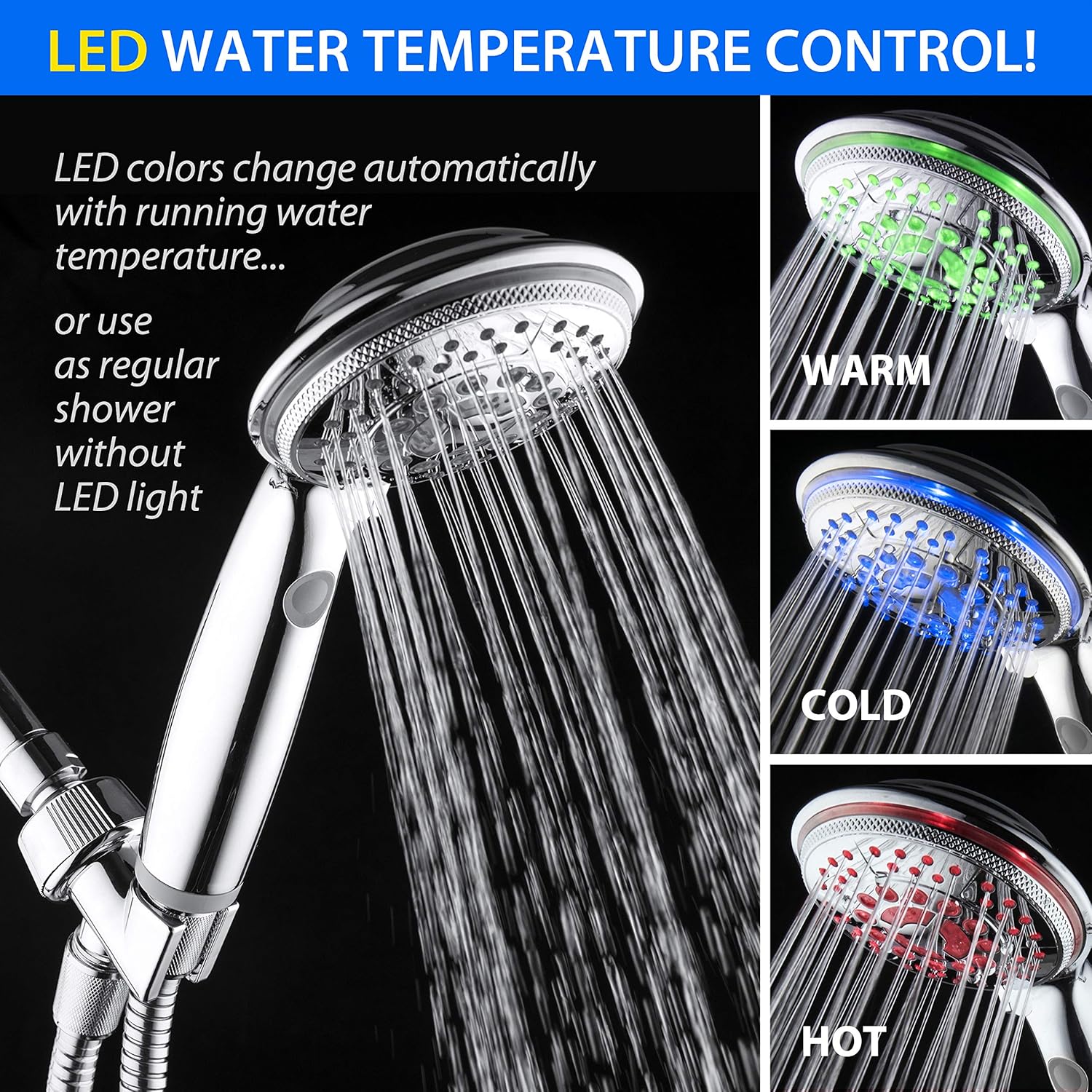 Hotel Spa Rechargeable LED Handheld Shower 5 Modes Chrome Finish