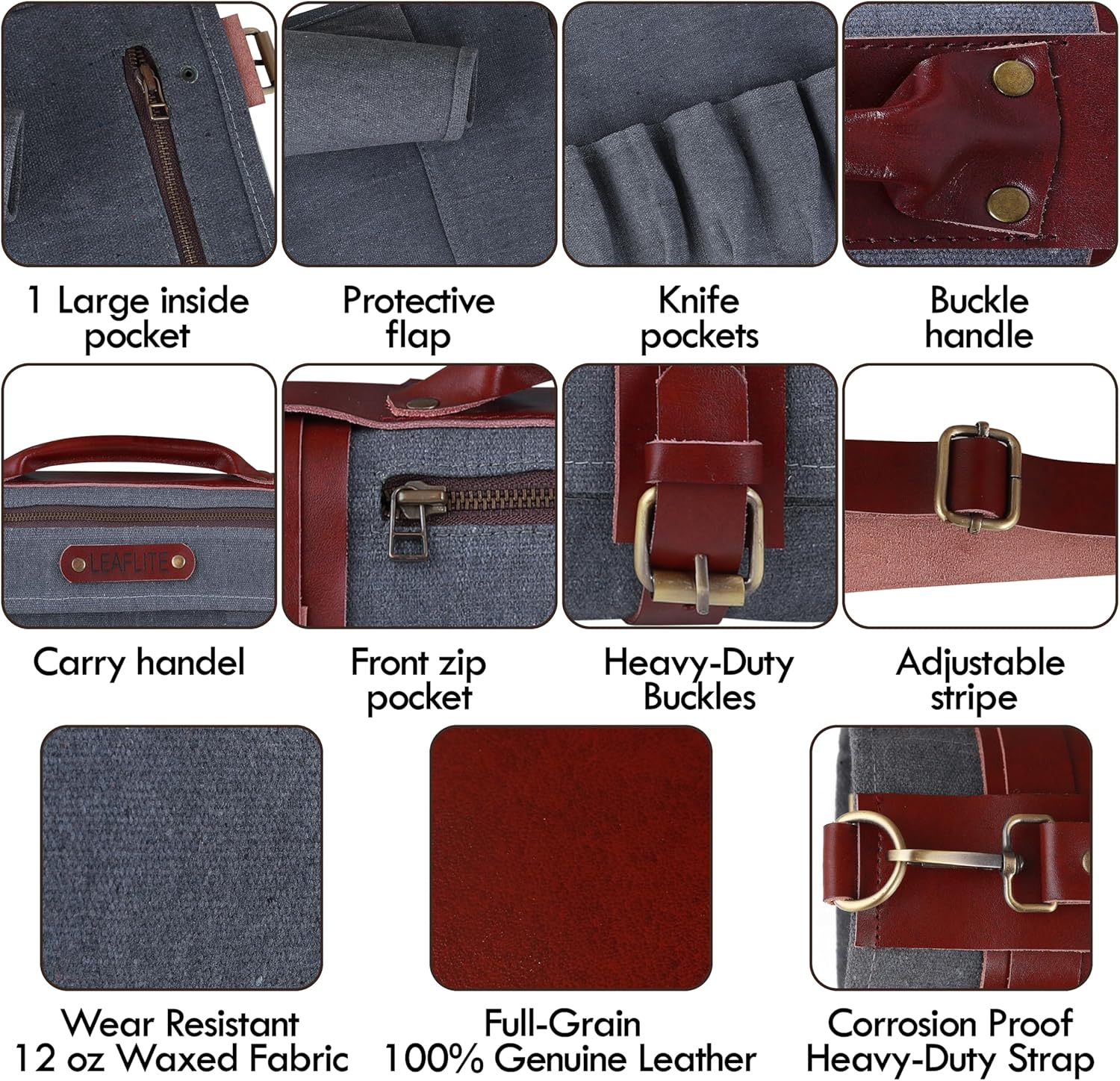 Leaflite 12-Pocket Chef Knife Roll Bag