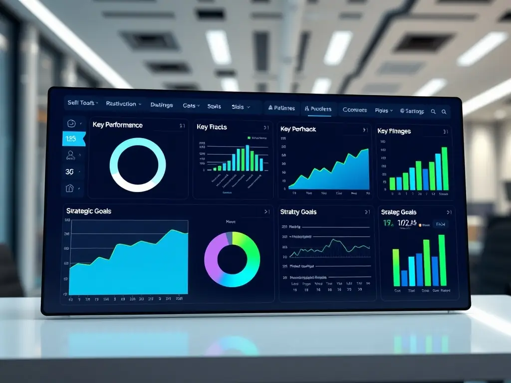 An image illustrating a dashboard with key performance indicators (KPIs) and data visualizations, representing data analytics and insights.